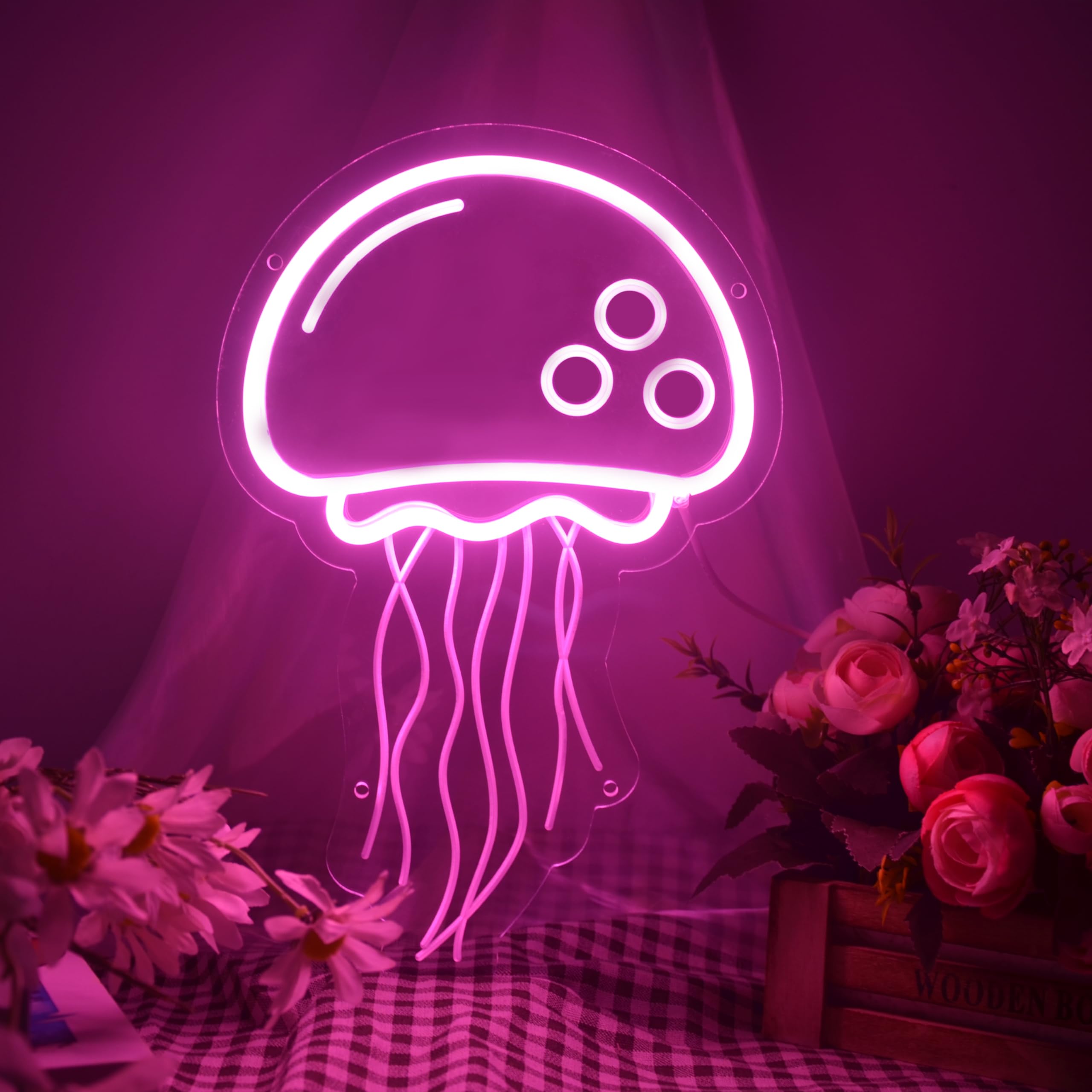 COLORNEON Jellyfish Neon Sign, Dimmable Pink LED, 12.9x8.3 inch, Handmade Acrylic Wall Decor, Model Jellyfish-PK