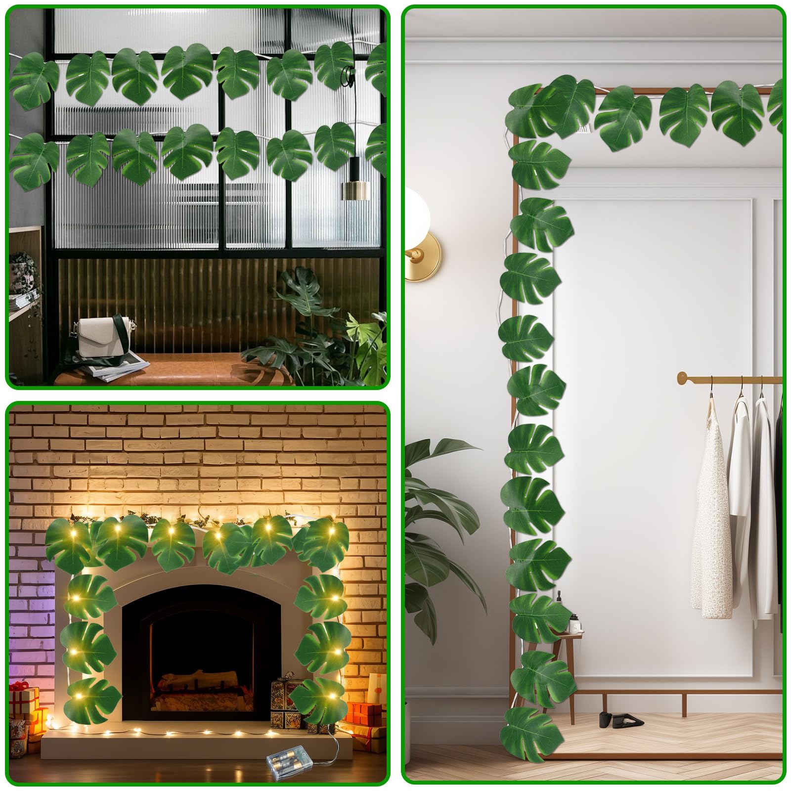Wohserom 2 Pack Monstera Leaf String Lights  3M/9.8Ft 20 Led Tropical Artificial Palm Leaves String Lights Wall Hanging Vine Leaf For Hawaiian Luau Party Jungle Theme Beach Birthday Home Decorations