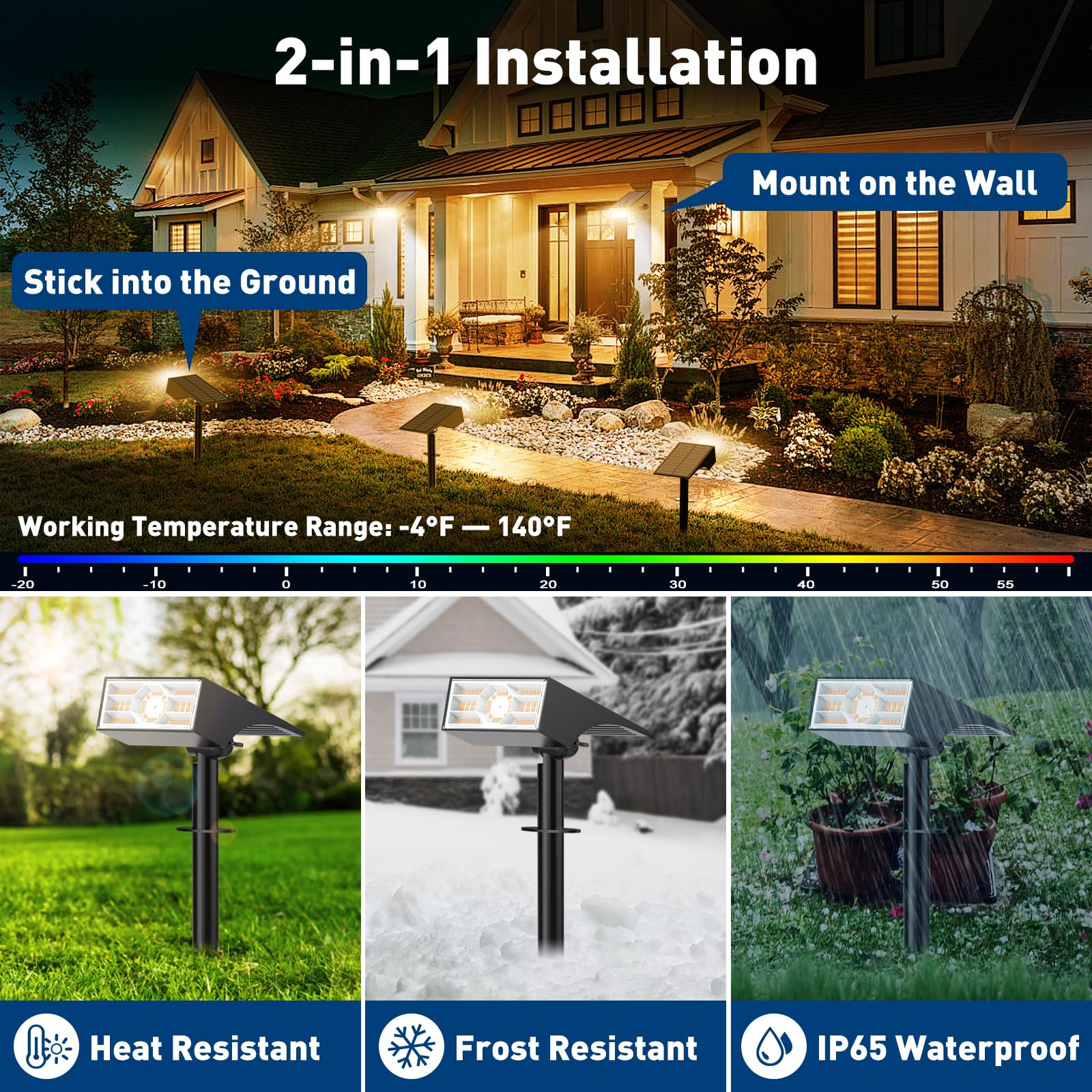 Katipeal Solar Spot Lights Outdoor, 2 Pack, 56 LED, Waterproof IP68, 4 Lighting Modes, Warm White