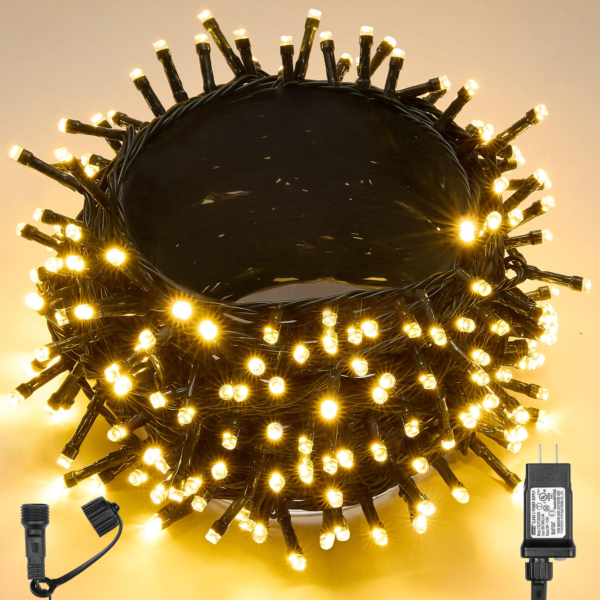 WBao Christmas Lights Indoor Outdoor 300LED 108ft  Super Bright LED Christmas String Lights with UL Certified  8 Modes  Timer  Connectable & Waterproof for Trees  Patio  Xmas Party Decor  Warm White