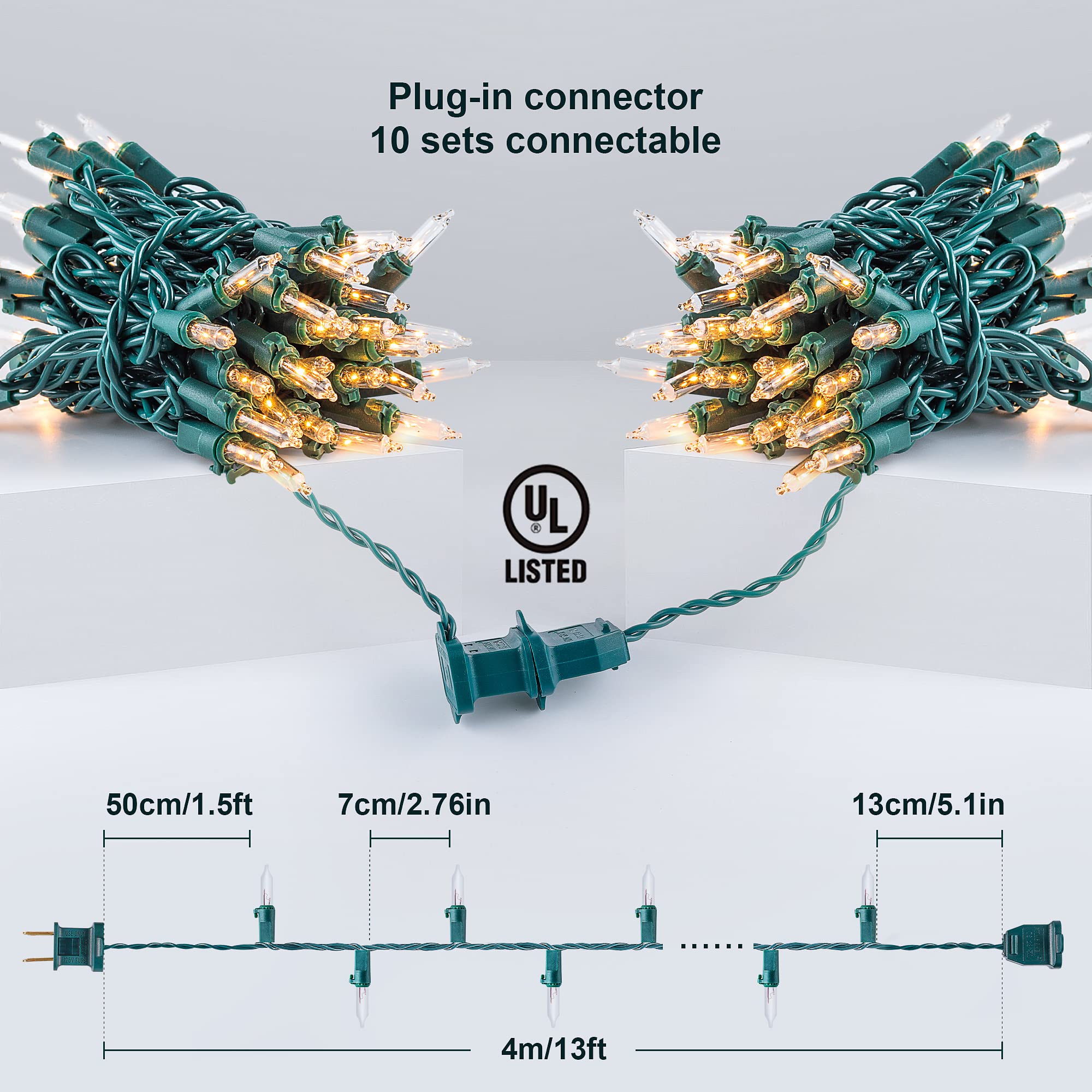 Mimigogo 50-Count Warm White Christmas String Lights, 13Ft Mini Indoor & Outdoor Decorations