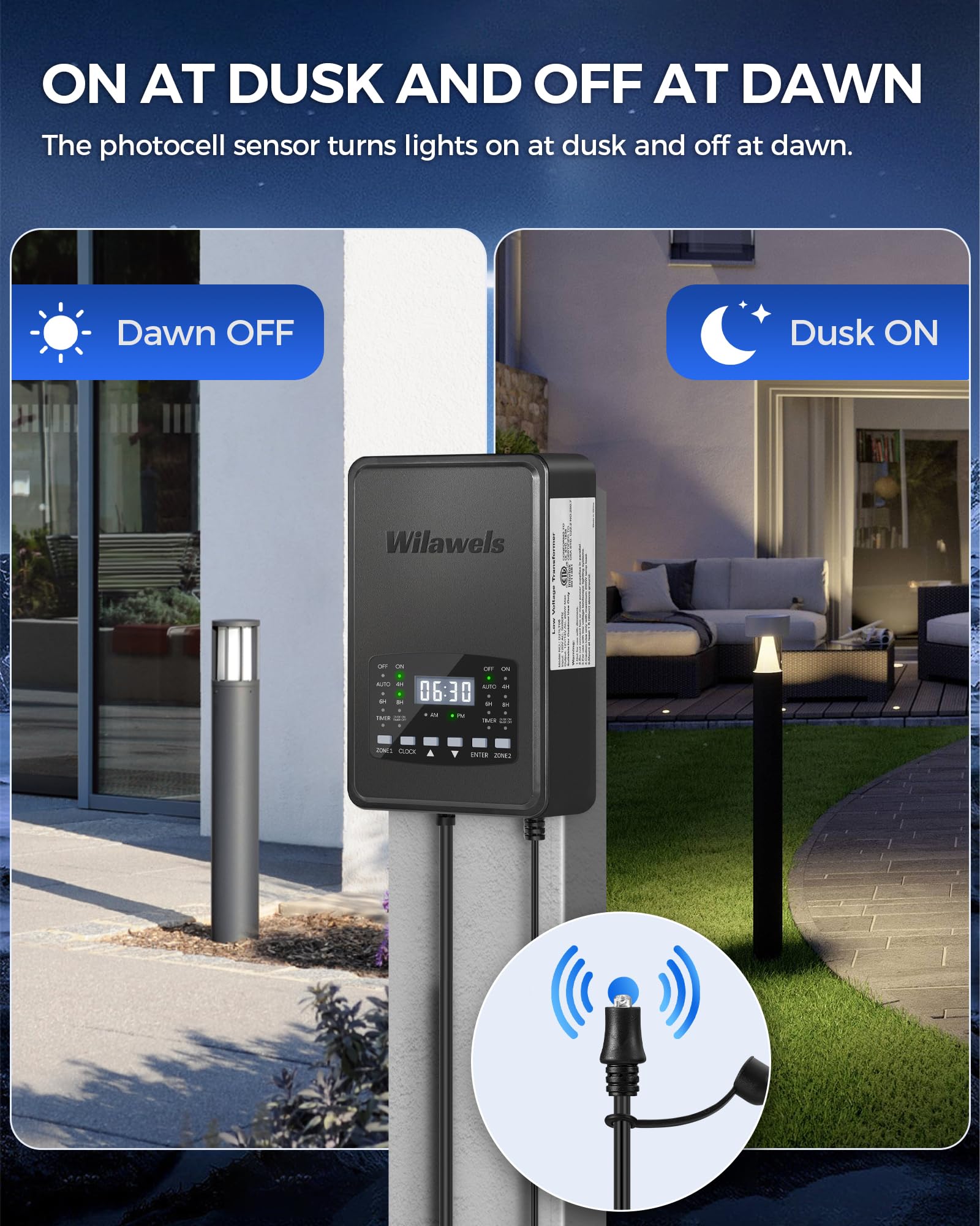 Wilawels 200W Low Voltage Landscape Transformer, 2 Zone Independent Control, Landscape Lighting Transformer, 120V Ac To 12/14V A