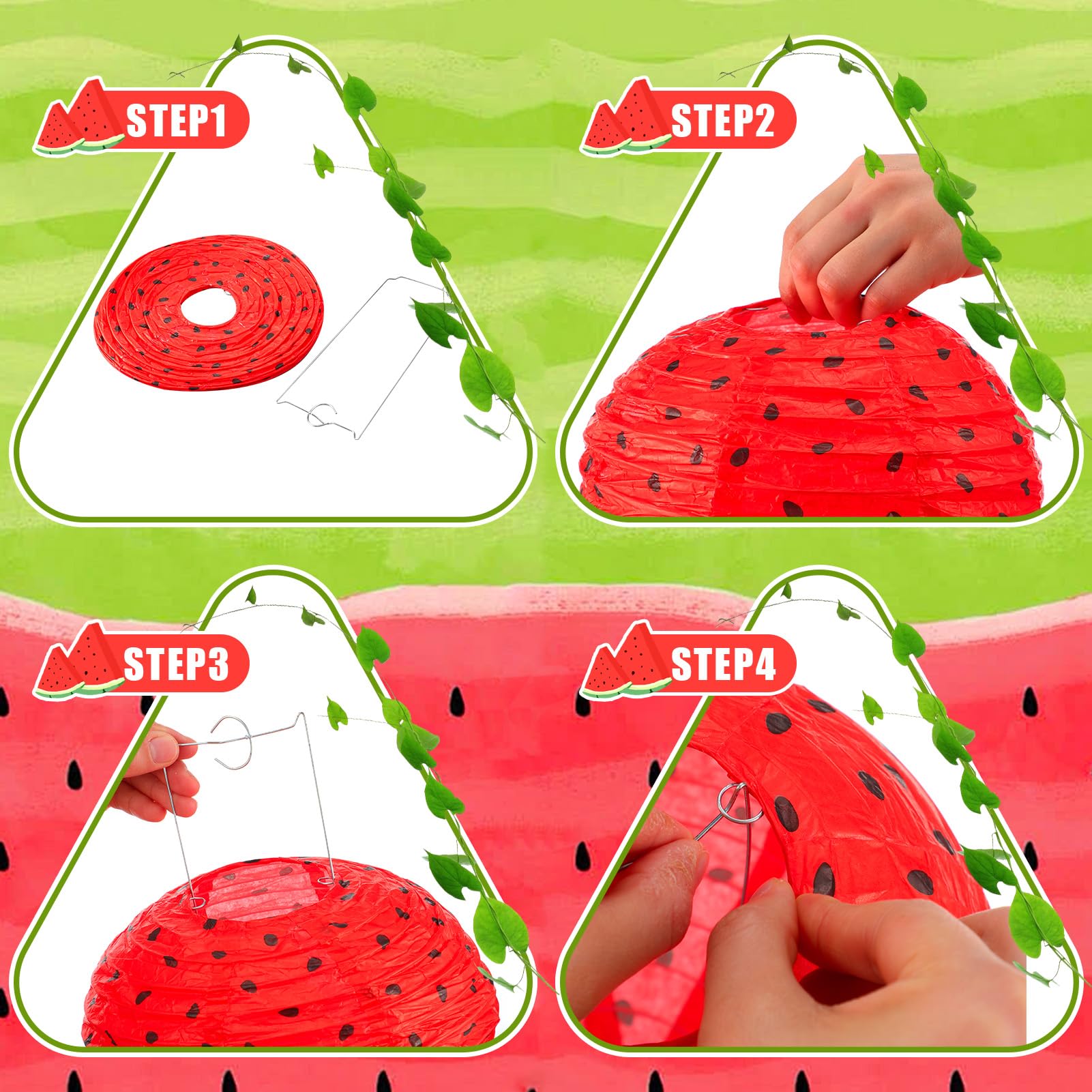 Panelee 12 Pcs Watermelon Paper Lanterns Party Decorations 8 Inch Hanging Round Paper Lanterns For Holiday Indoor Outdoor Party