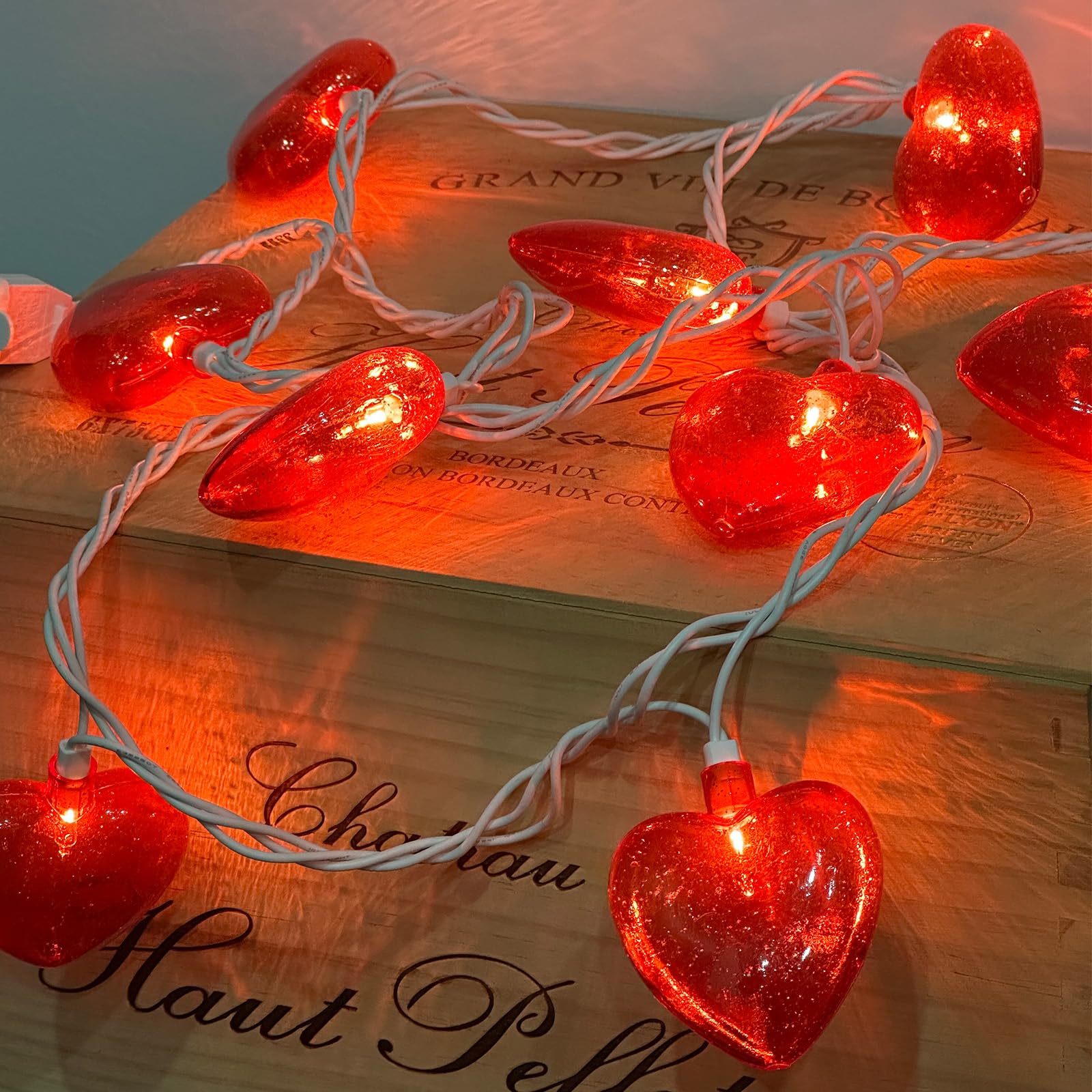 Red Heart Lights,8.5Ft Valentines Day Lights With 10 Red Shiny Glitter Heart Lights, Plug In Heart Lights String For Indoor Party Bedroom Classroom Decorations Anniversary Decor