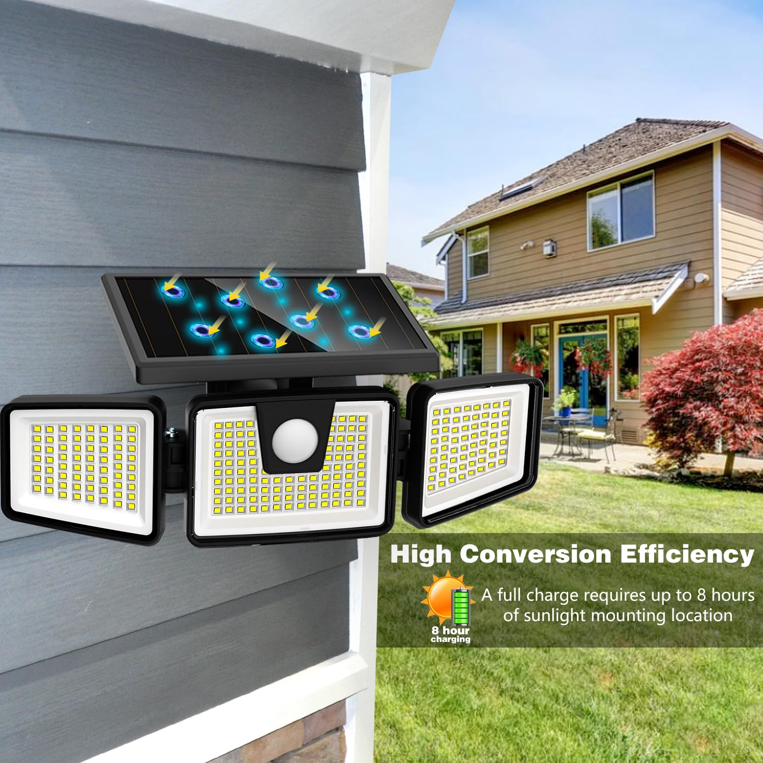 AmeriTop Solar Motion Sensor Lights - 2 Pack 233 LED, 3 Adjustable Heads, 270° Wide Angle, IP65 Waterproof, Daylight