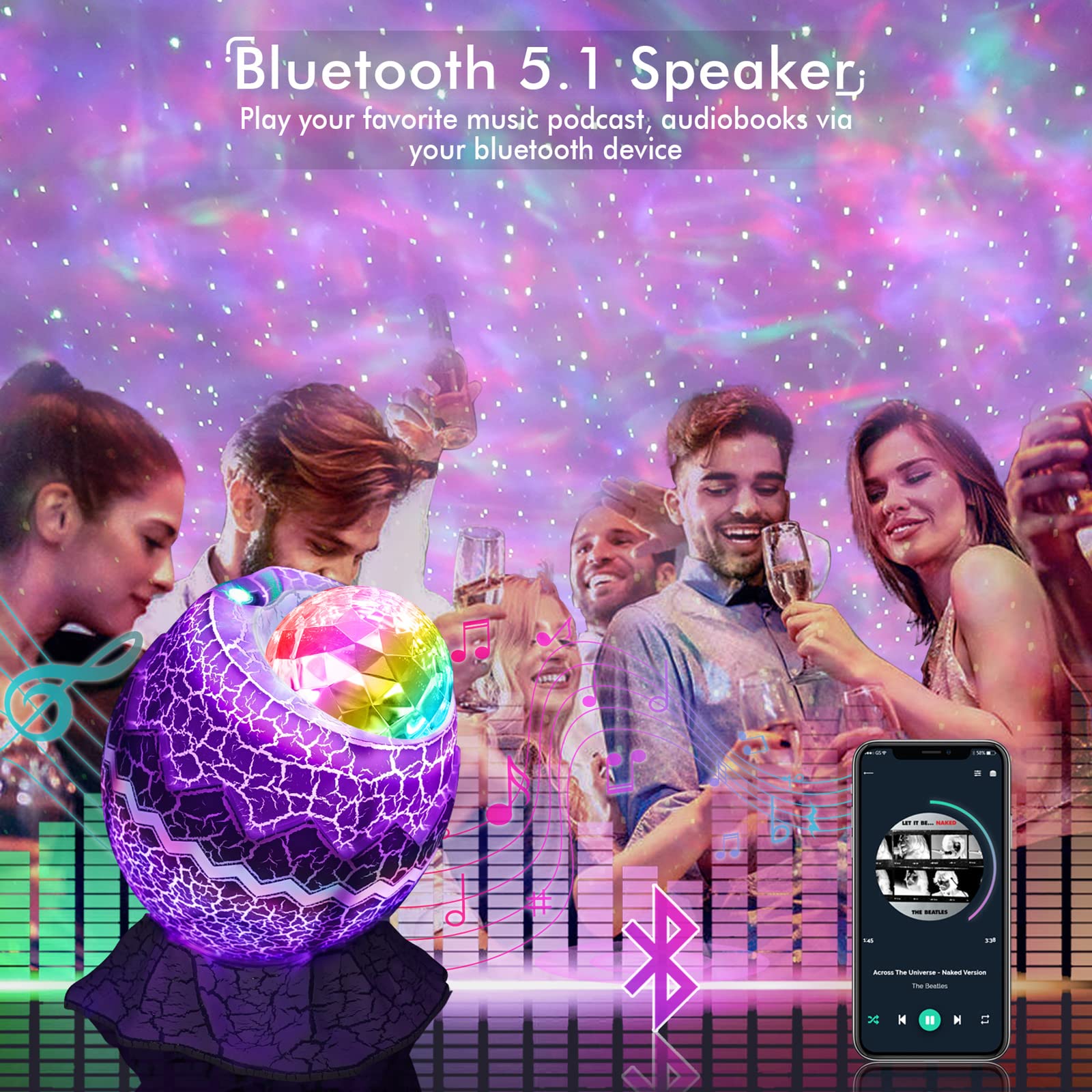 Rossetta Star Projector - Galaxy Led Light, App Control, Bluetooth Speaker, White Noise, Night Light