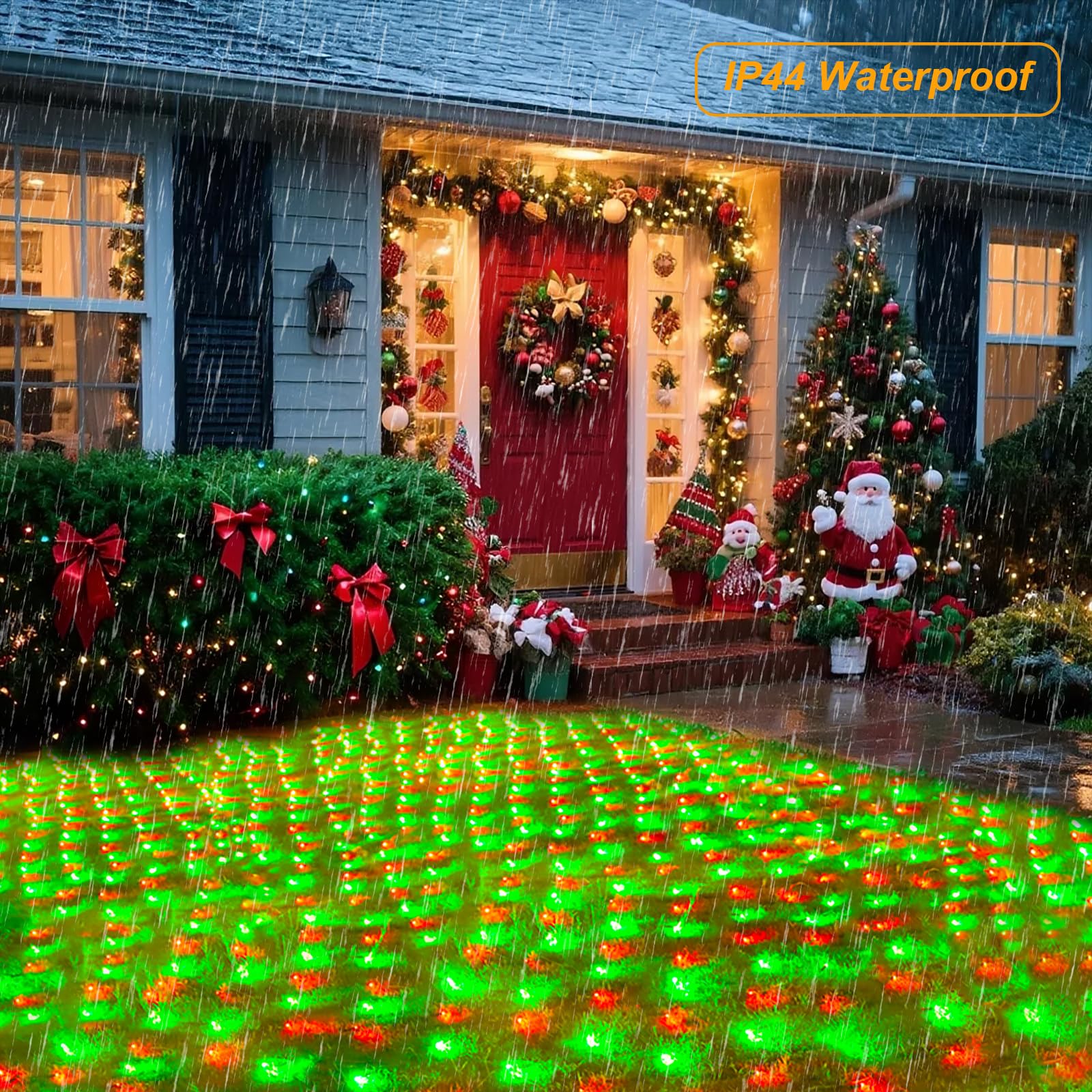 Pooqla Christmas Net Lights, 300 LED Outdoor Mesh Lights, 14.8x4.9 ft, Green Wire, Waterproof, Red and Green