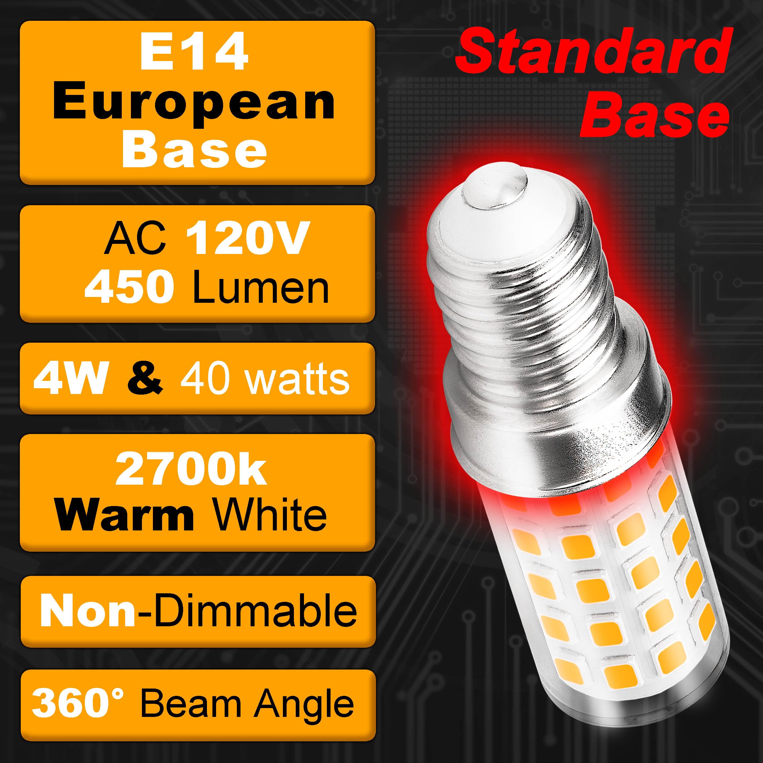 Hylroe E14 LED Bulb 4W Warm White 2700K Non-Dimmable, 450lm, European Base, 3 Pack