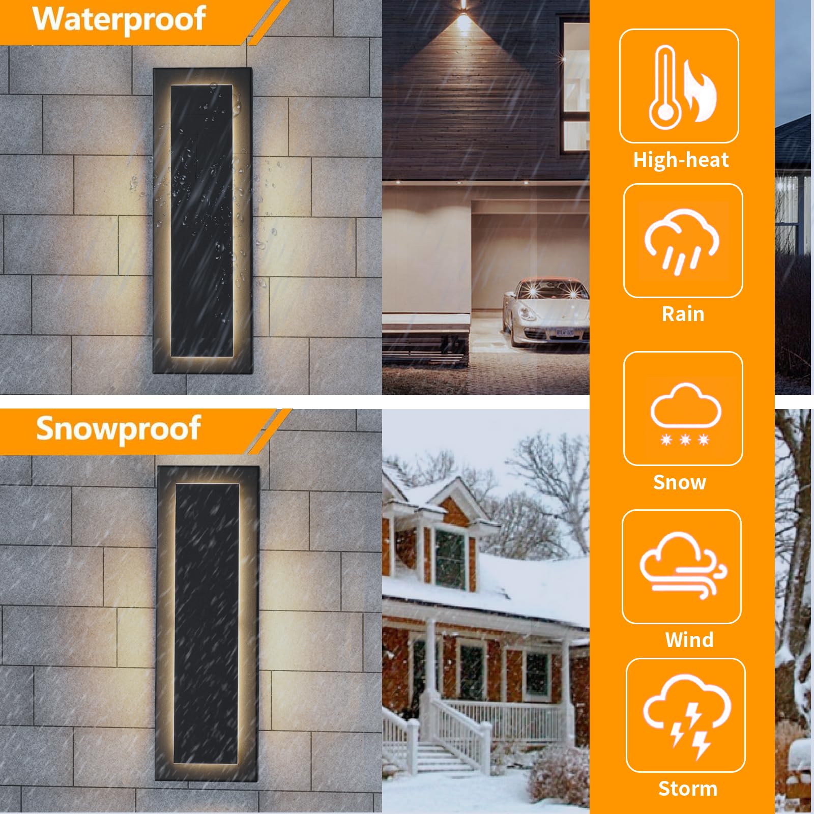 ZSMAIKU LED Outdoor Wall Light - 4 Packs, 12W Waterproof Sconces, 16" Black Metal, 3000K Warm White, Modern Design, Model MK-108
