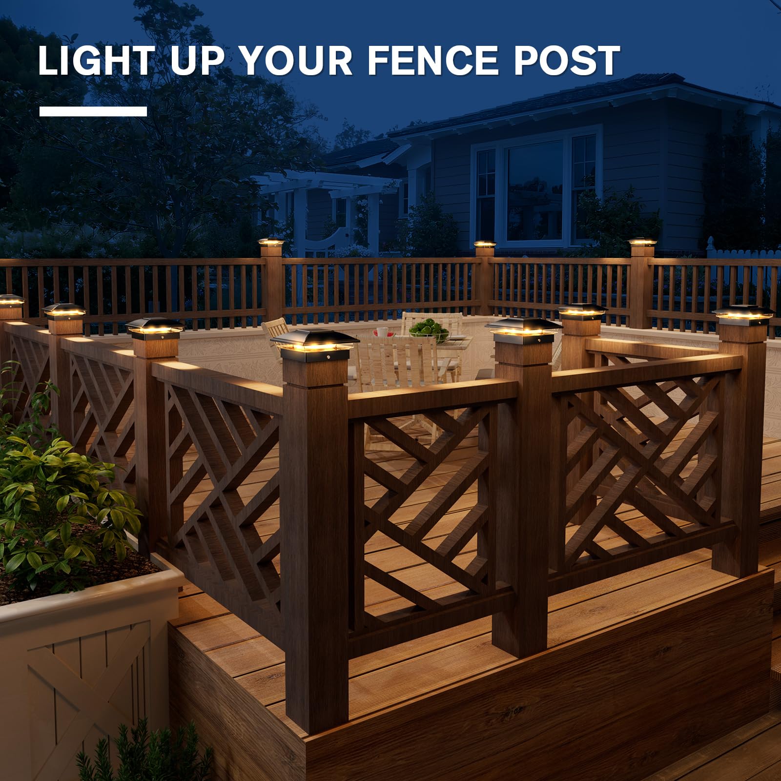 Volisun Solar Post Cap Light Outdoor,Solar Fence - Post Lights Waterproof For 4X4/5X5/6X6 Wooden/Vinyl Post,Black Deck Post Cap