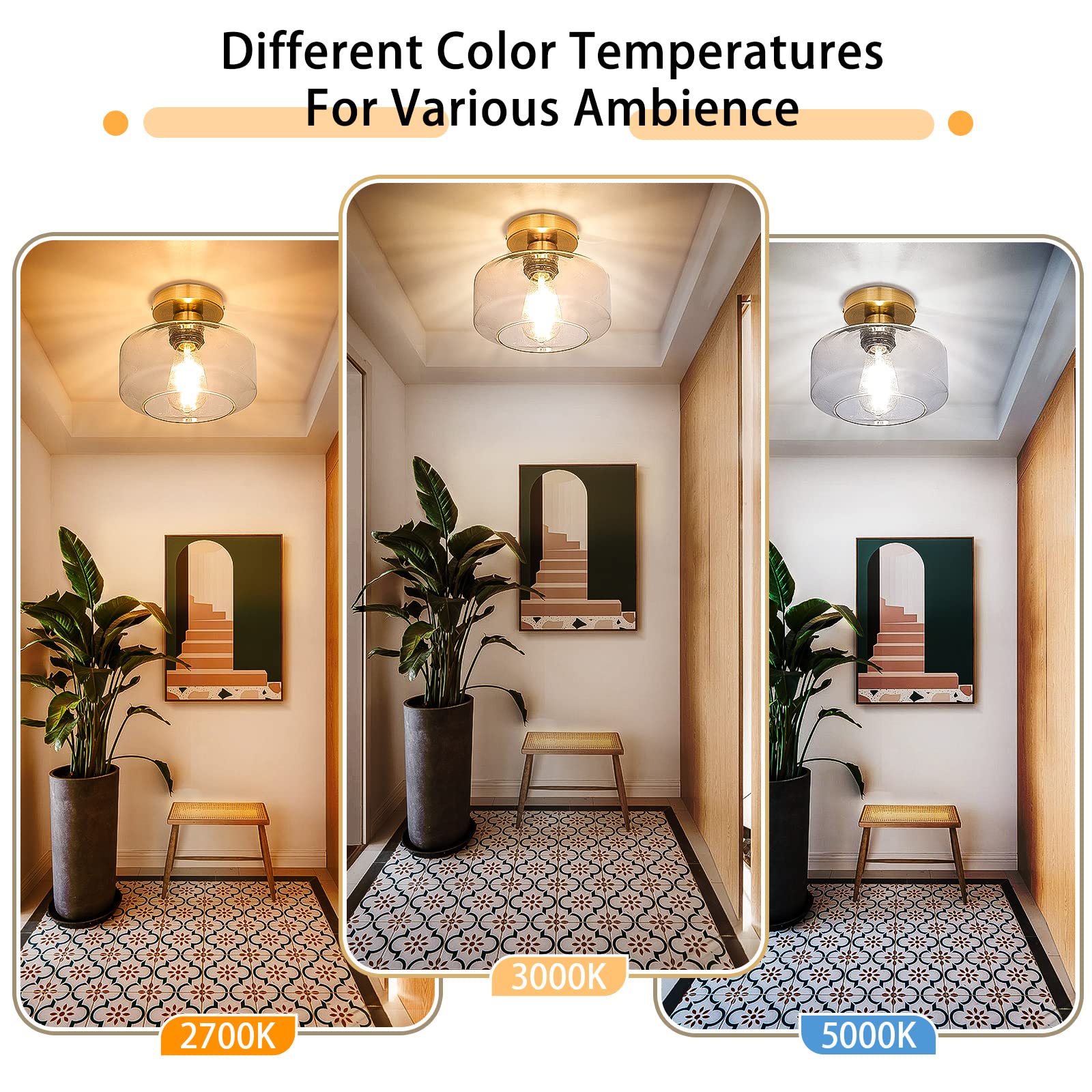 Maxvolador Industrial Semi Flush Mount Ceiling Light Gold, Clear Glass Pendant Lamp Shade, Farmhouse Lighting Hallway, Vintage H