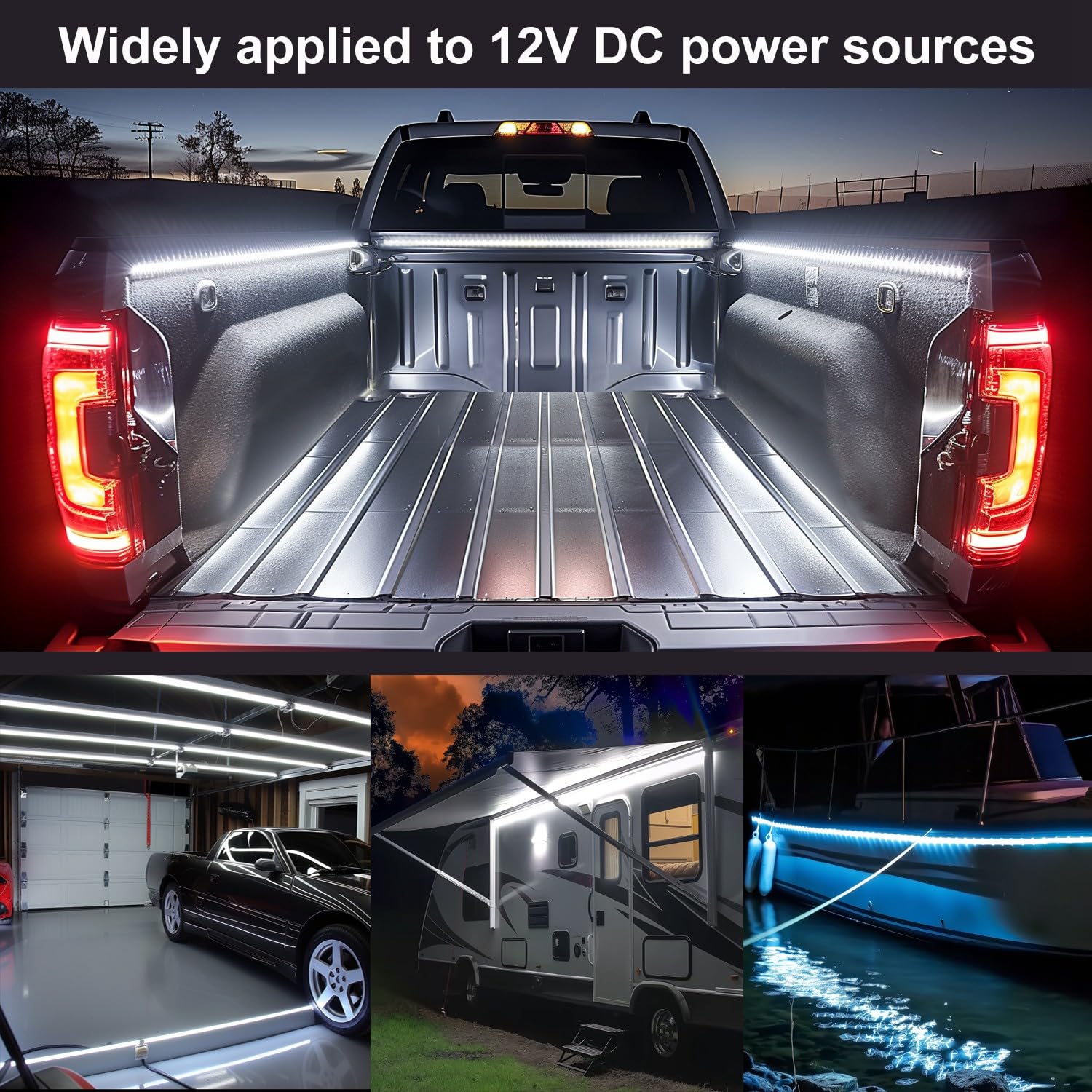 AUTUNEER Truck Bed LED Strip Lights 60 Inch 3Pcs Waterproof White Light for Pickup, SUV, RV, Van, Model YHH-SMD5050-270