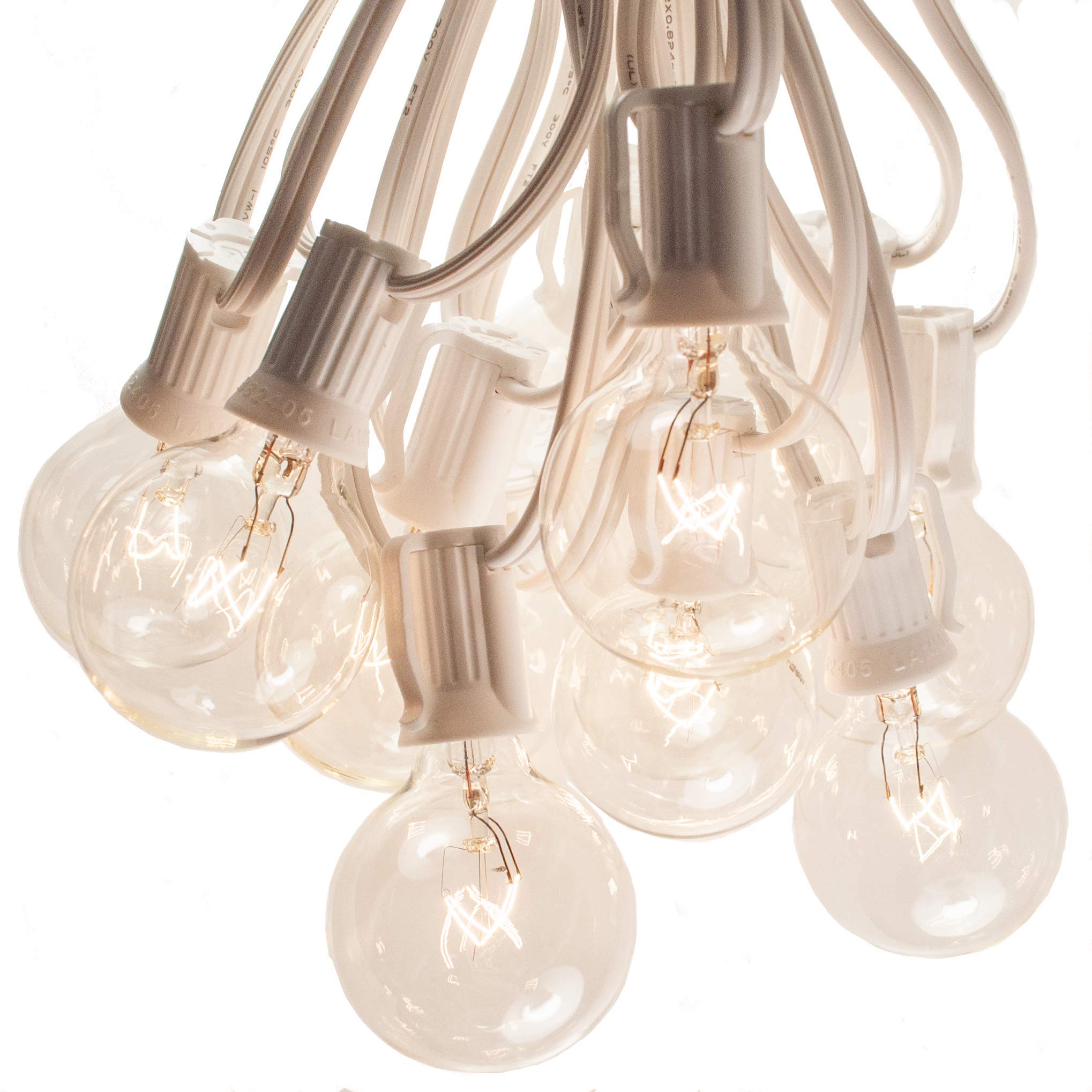 Hometown Evolution G40 Globe String Lights - 100 Foot White Wire, Clear Bulbs, Ideal for Weddings, Bistro & Tent Lighting