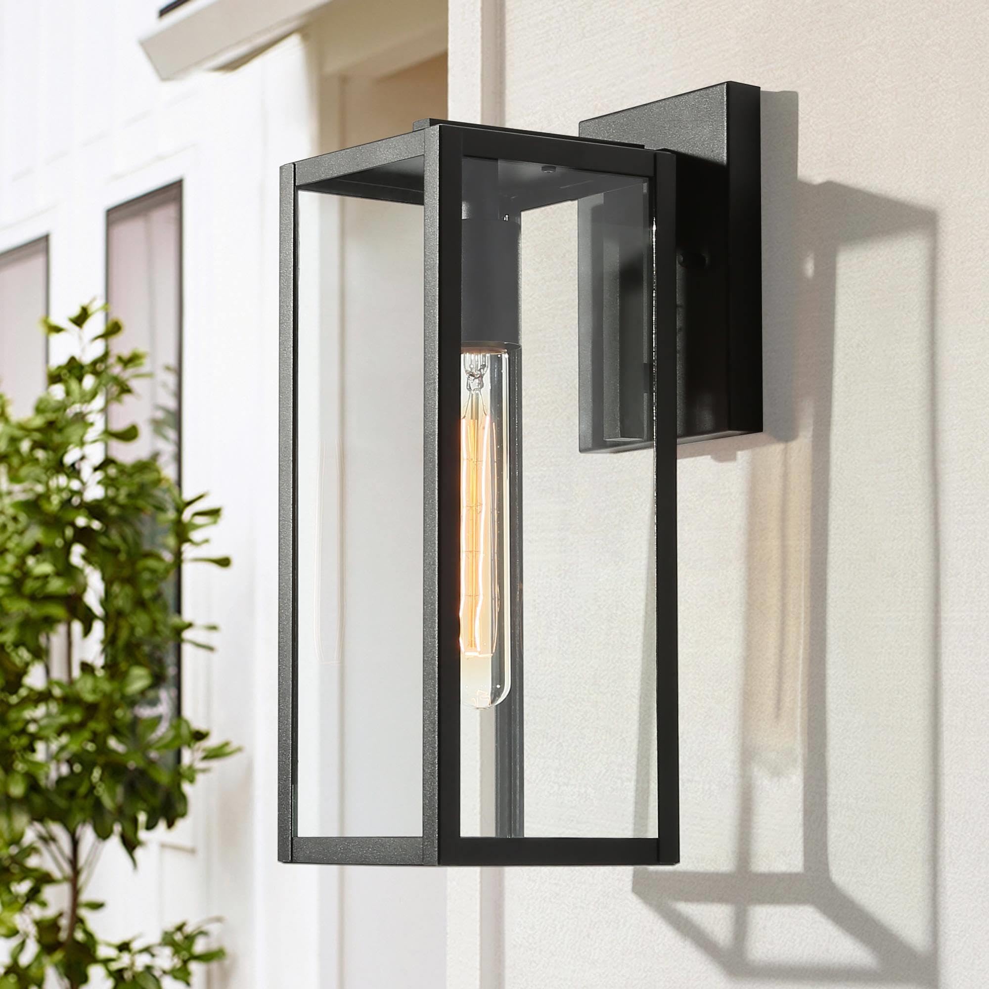 Classy Leaves Black Outdoor Wall Sconce, Rectangular Waterproof Light Fixture For Porch & Garage