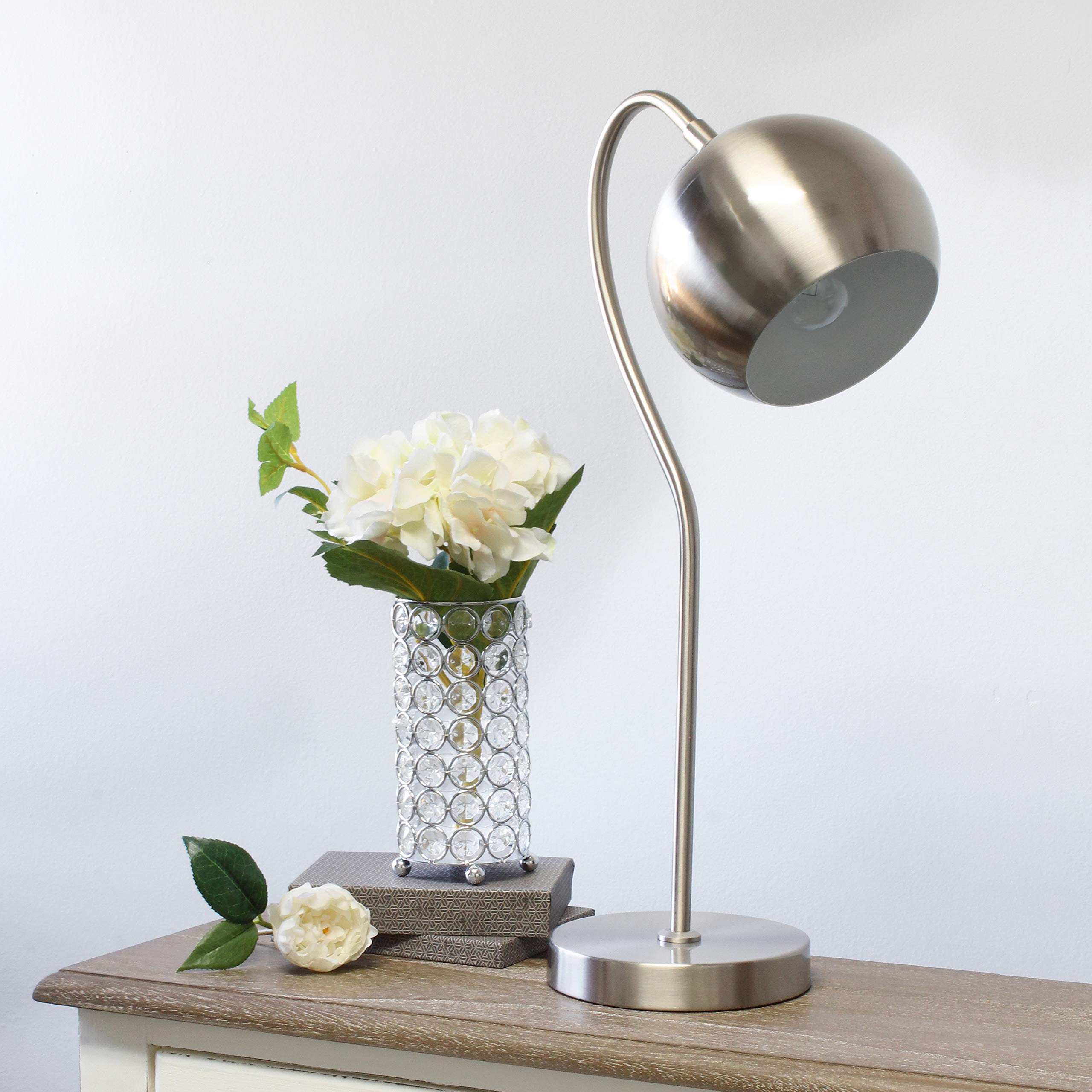 Elegant Designs LT1061-BSN Modern Metal Half Moon Table Lamp 20in Brushed Nickel for Home Décor, Bedroom, Office, Living Room