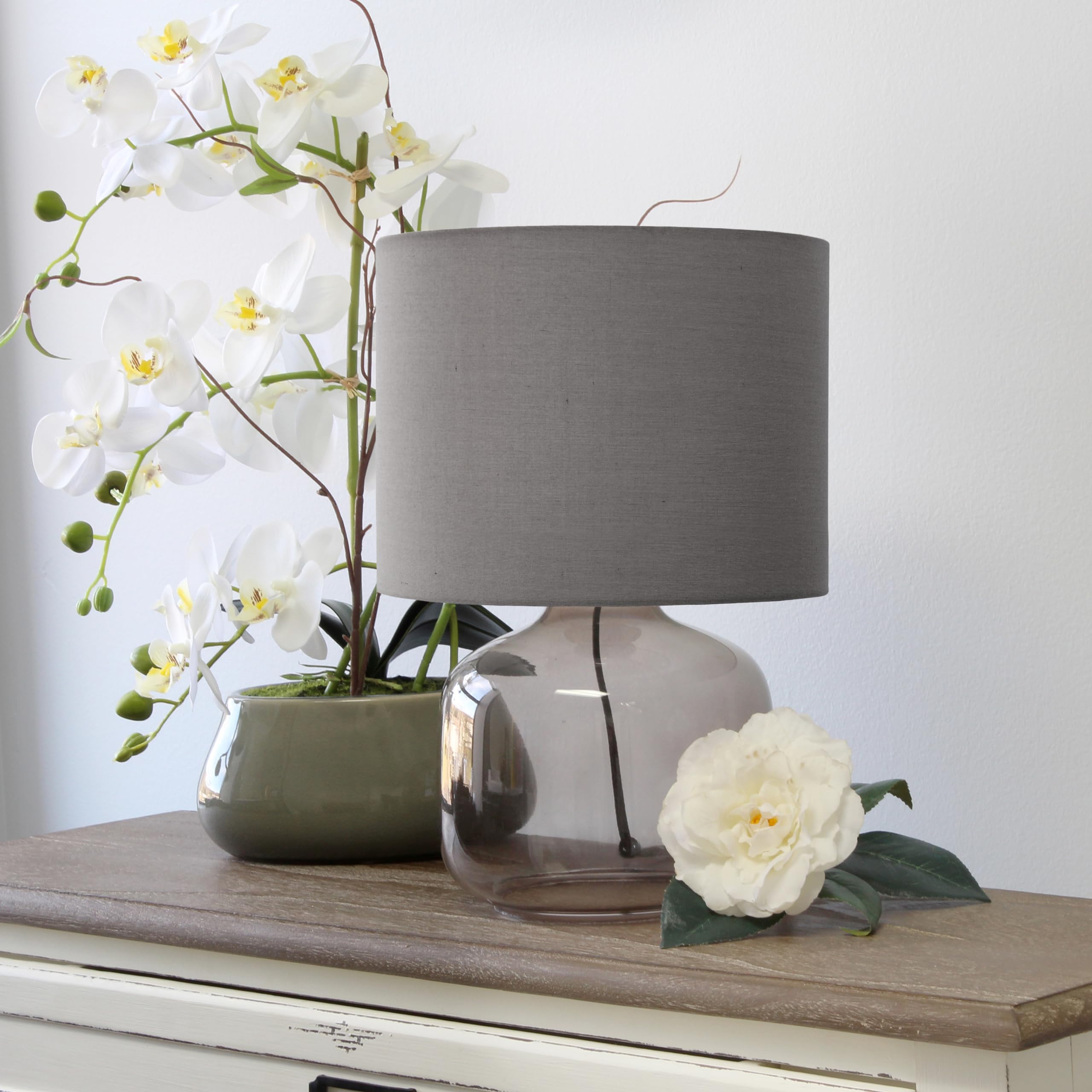 Simple Designs Lt2064-Smg Smoke Gray Glass Table Lamp With Gray Fabric Shade