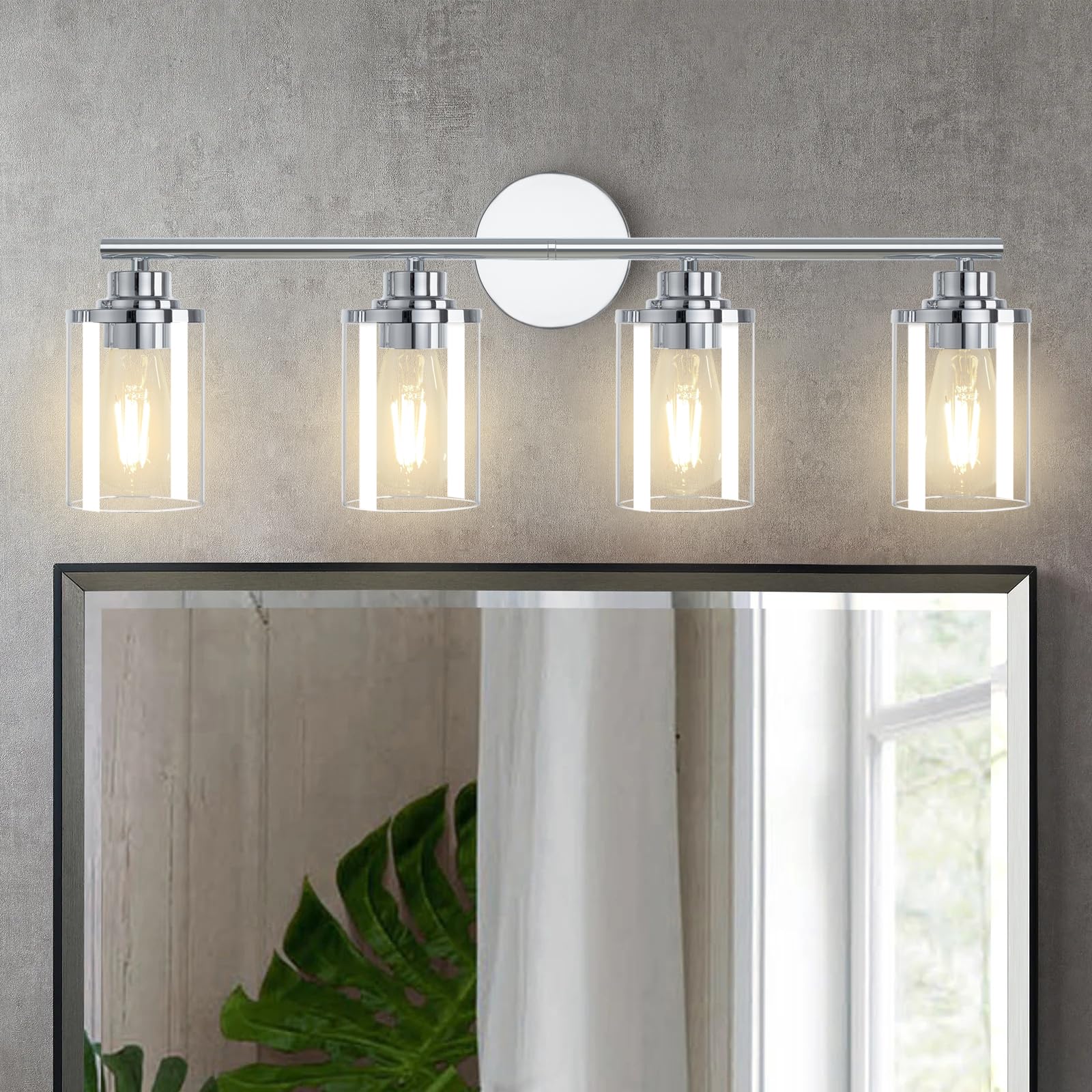 Porphyions Bathroom Light Fixtures,Vanity Lights Chrome Bathroom Lights Over Mirror,Chrome Vanity Light For Bathroom, 31''Chrome 4-Light Modern Bathroom Sconce