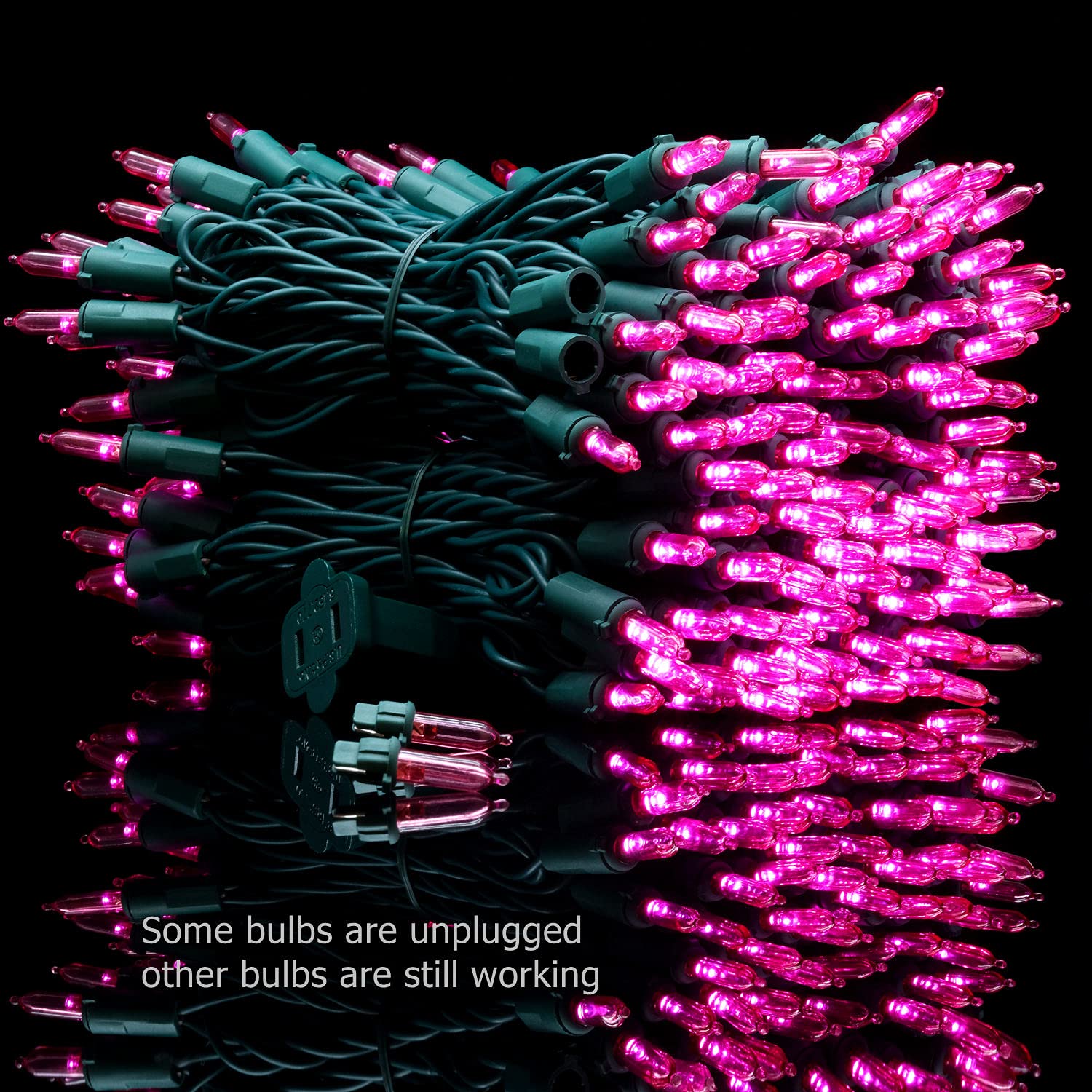 Yuletime 200 Count Pink Led Christmas Lights, 66Ft Green Wire, Ul Certified, Commercial Grade Holiday String Light Set