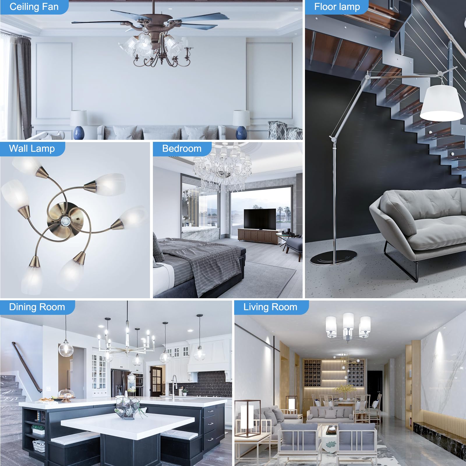 Hansang Candelabra Led Bulbs,60 Watt Equivalent,6000K Cool Daylight,Type B Light Bulb,Pack Of 8,E12 Small Base,Non-Dimmable,Deco