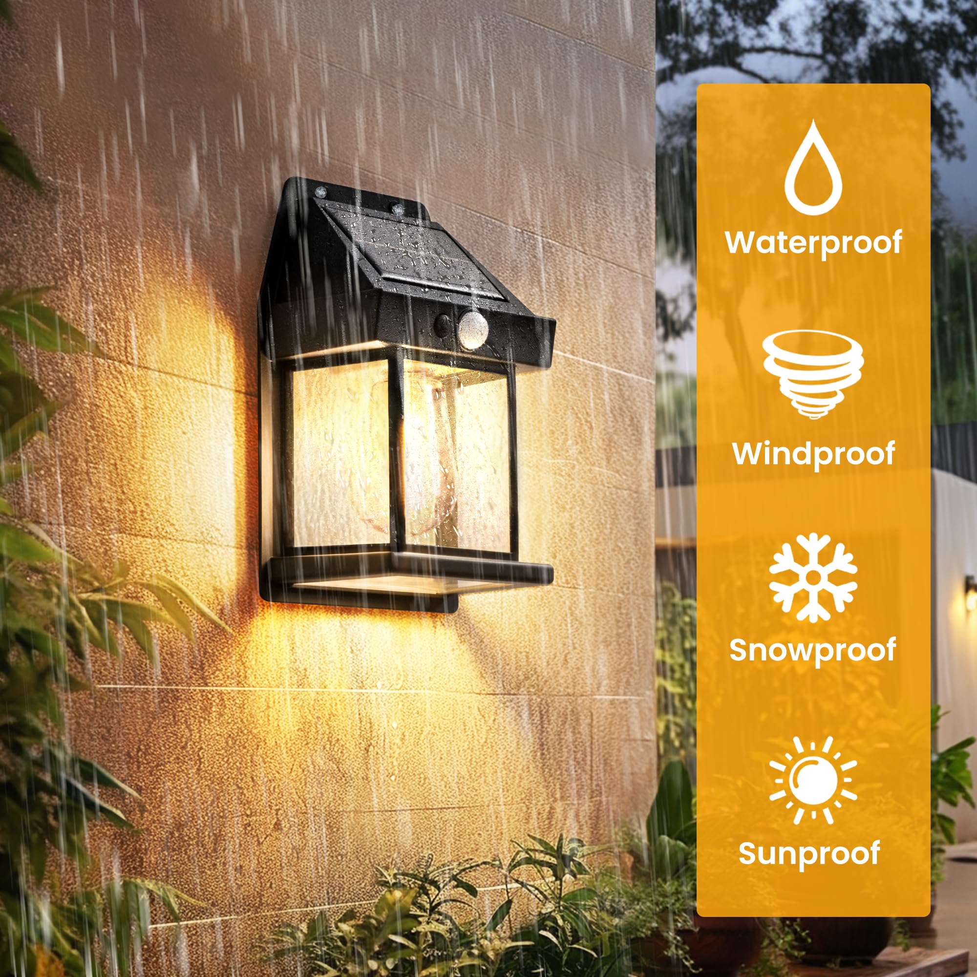 GIGALUMI Solar Wall Lights, 2 Pack Motion Sensor, Waterproof, Dusk to Dawn, Black Shell, Model 9457 for Patio, Garage, Shed