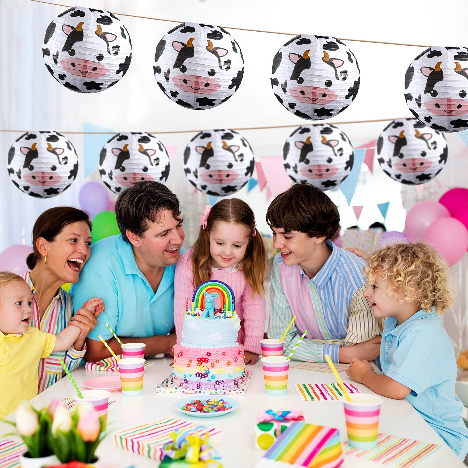 6 Pieces Cow Party Decorations Farm Cow Paper Lanterns Cow Barnyard Farm Lanterns Cow Party Hanging Lanterns For Kids Baby Showe