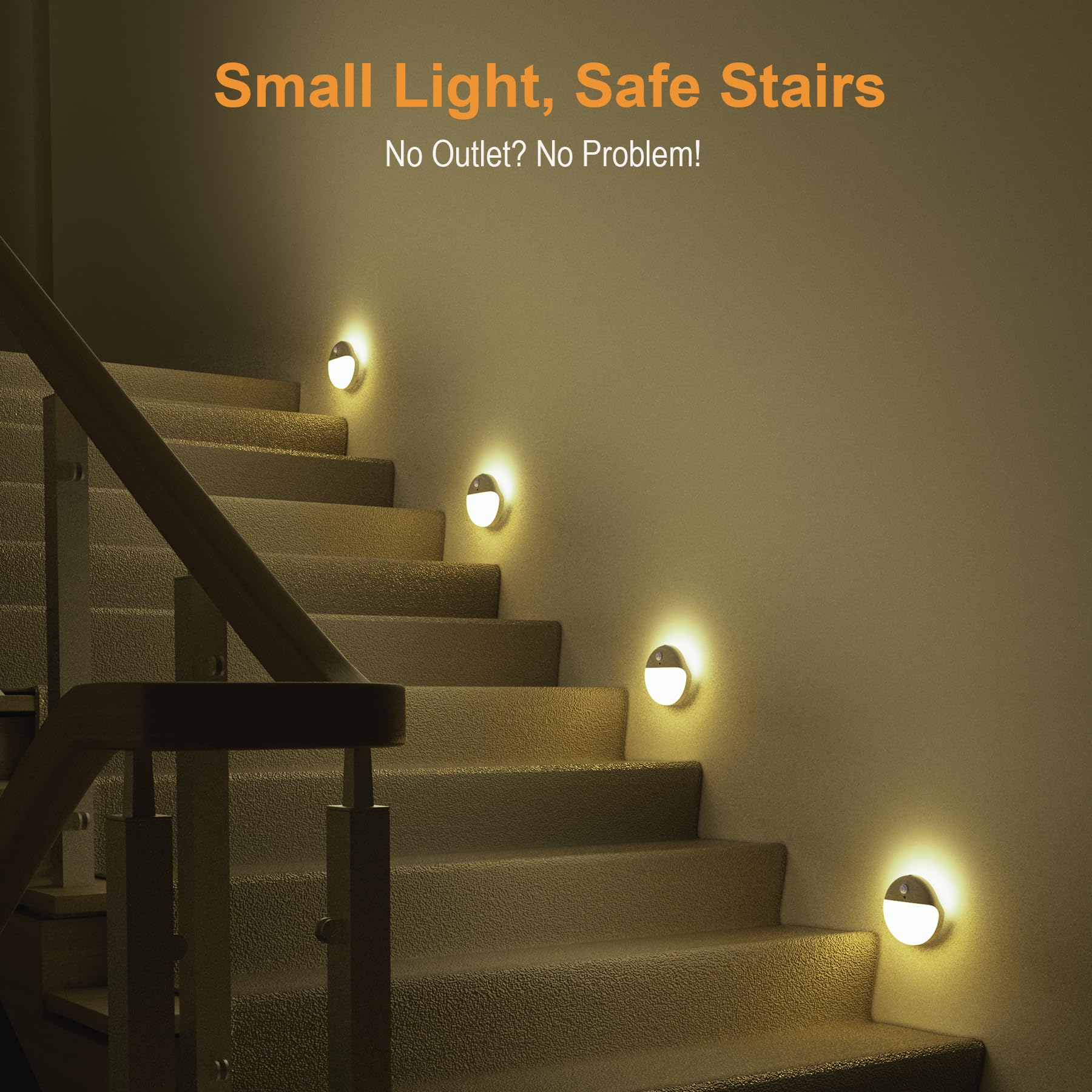 Yunlex 2 Pack Motion Sensor Night Light, Gold Yellow, 3 Lighting Modes, Stepless Dimming, Battery-Powered, Dimmable Led, Suitabl