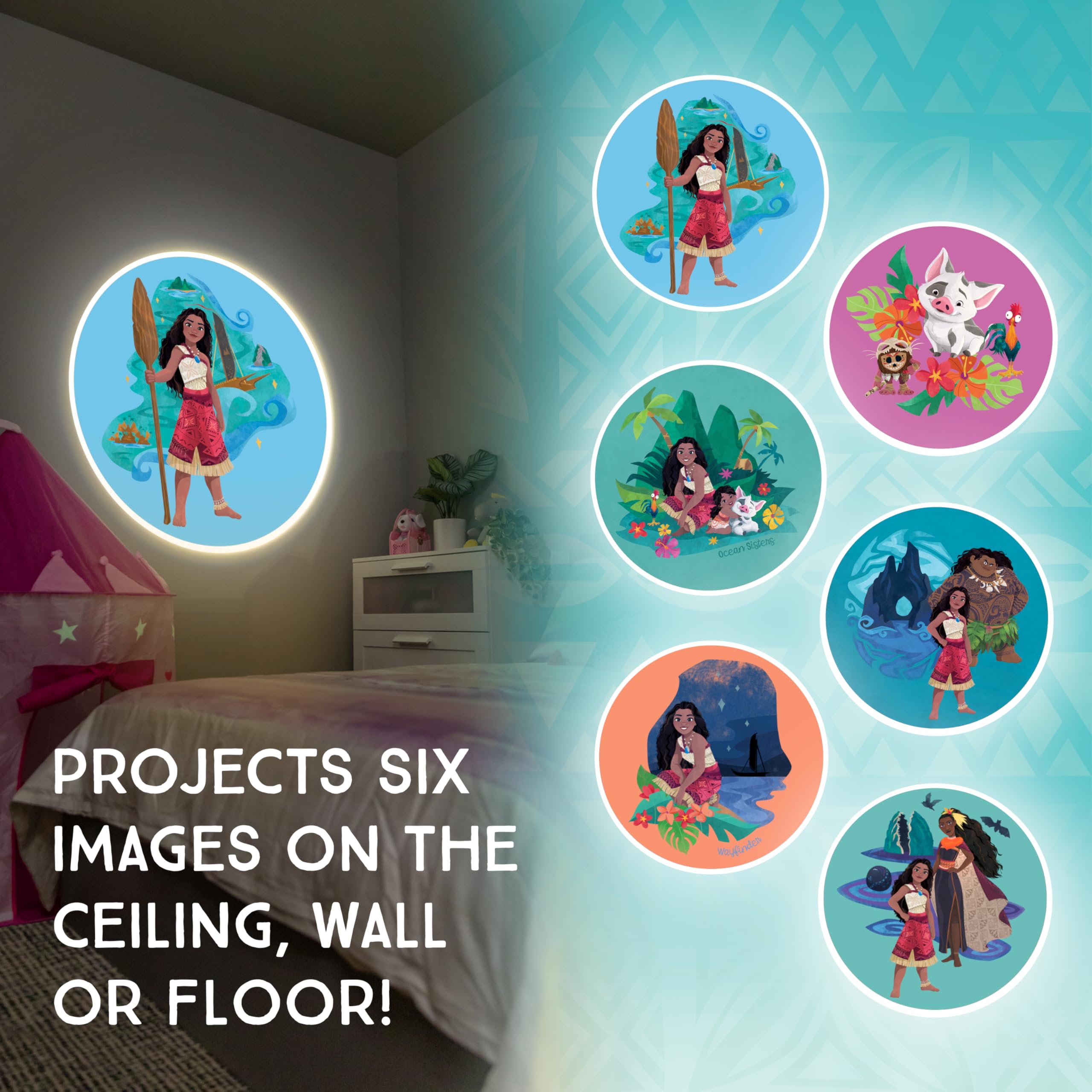Projectables Moana LED Night Light - Dusk-to-Dawn Projector, Pink, 1 Pack, Model 84272 for Kids' Nursery, Playroom, Bathroom, Bedroom