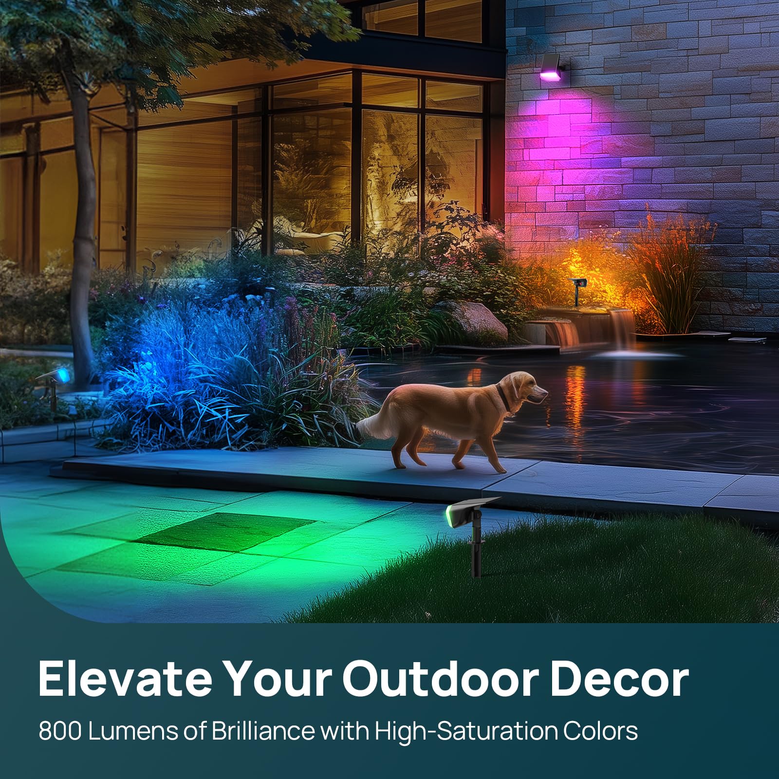 Linkind RGB Solar Christmas Lights Outdoor Spotlights, IP67 Waterproof, 10 Lighting Modes, 6 Pack, Multicolor