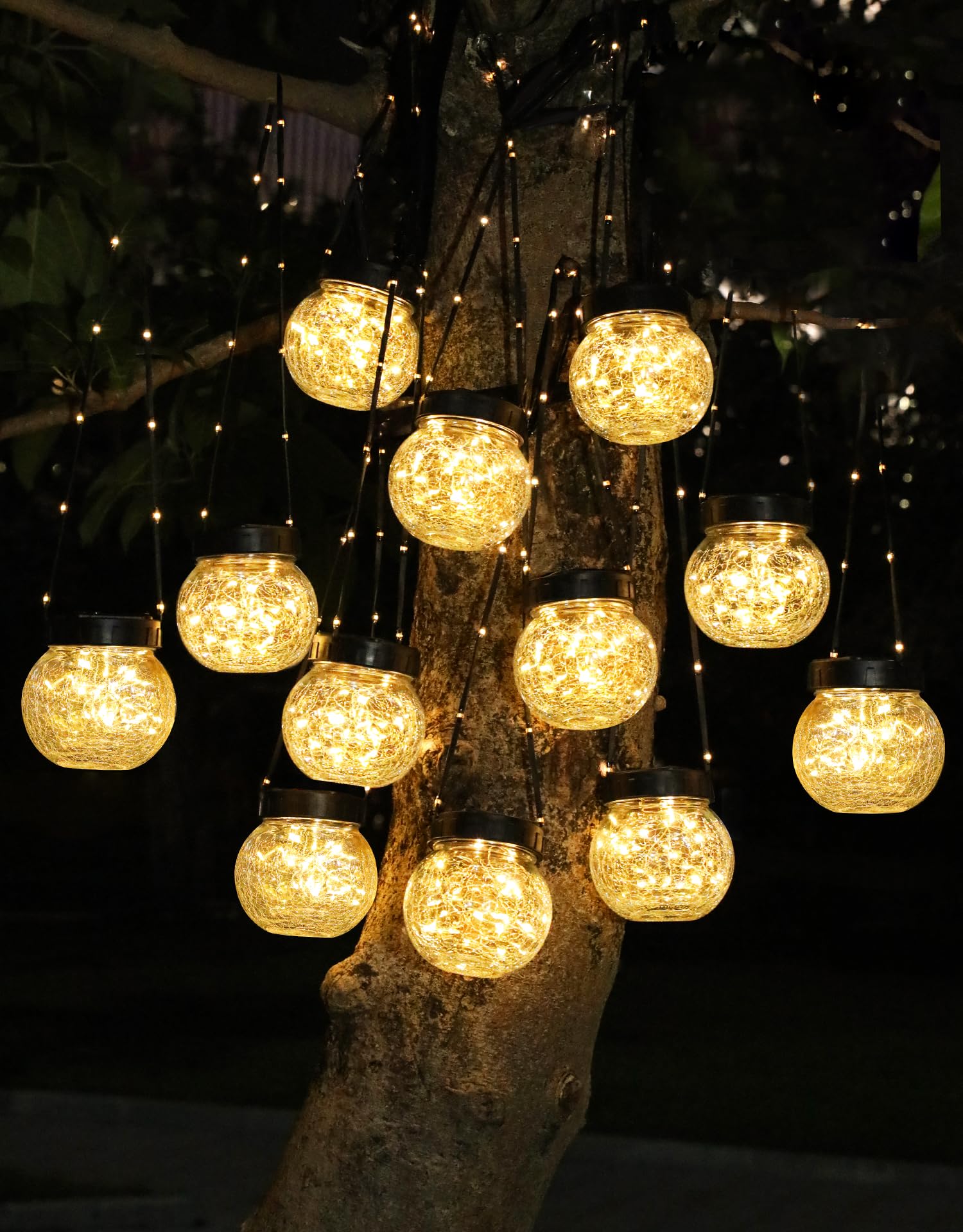 Partphoner Solar Lights Outdoor Waterproof 12-Pack  Solar Powered Hanging Lantern  ed Glass Hanging Globes For Yard Decor Christmas Decoration  Shepherd Hook  Garden Tree Table Ornaments  Warm