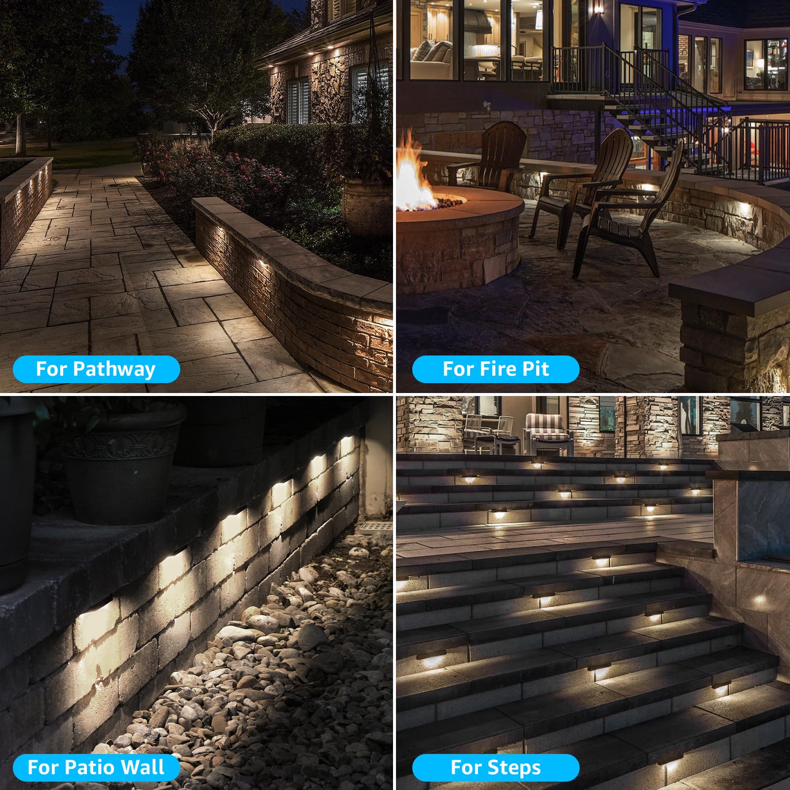 Sunvie 7&quot; Led Retaining Wall Lights, 12-Pack, 3000K Warm White, Waterproof, Low Voltage,