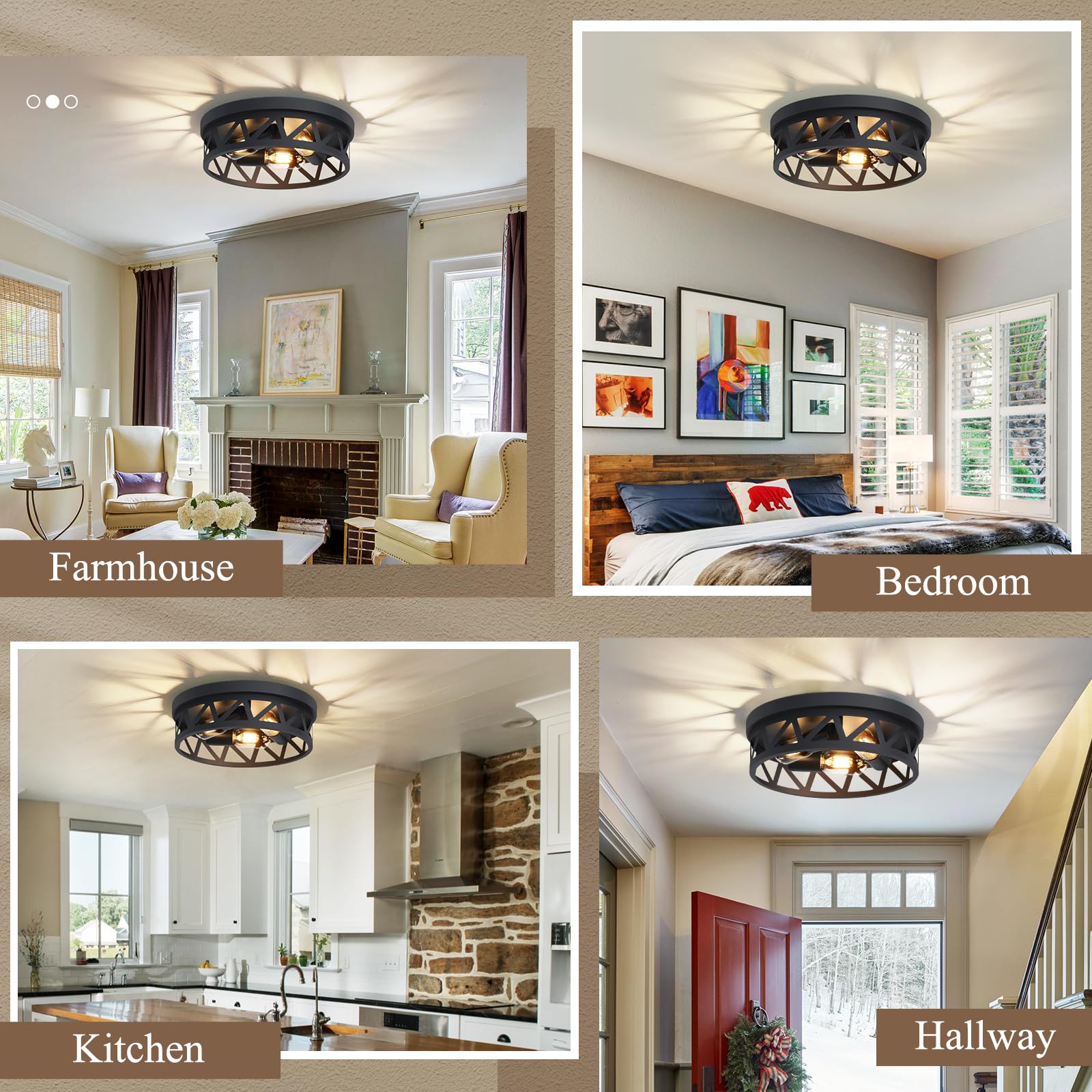Dpxekq 13 Inch Black Flush Mount Ceiling Light Fixture,3-Light Light Fixtures Ceiling Mount For Hallway Hall,Kitchen Light Fixtures,Farmhouse Light Fixtures Ceiling (1 Pack)