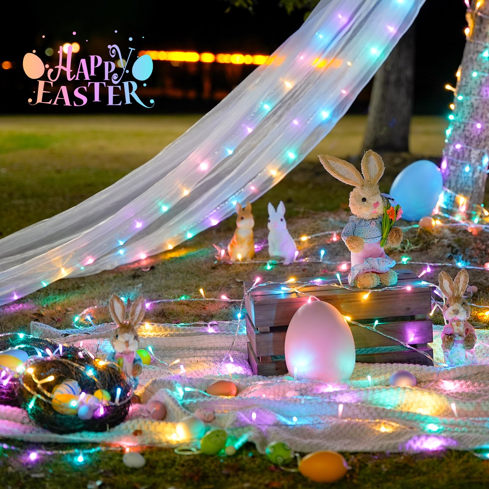 JMEXSUSS 400 LED Easter Lights, 132FT Multicolor Plug-in Decor, 8 Modes for Indoor/Outdoor Use, Model EXS-S-0400-R