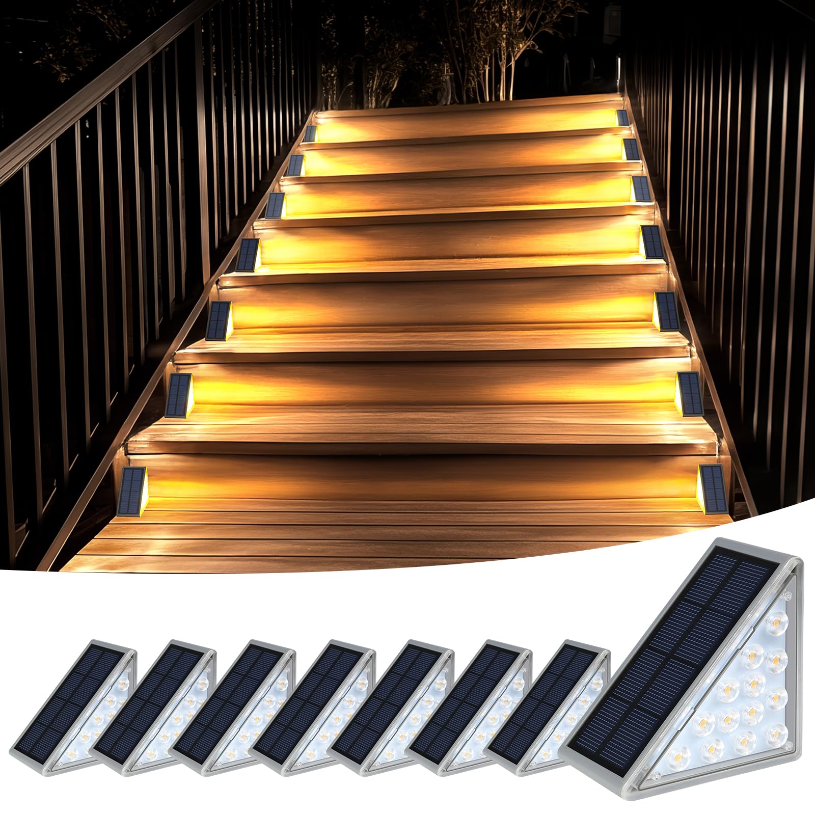 XILLUMI CORE Solar Step Lights for Outside Waterproof IP67  8 Pack Solar Stair Lights LED Outdoor Step Lights Decor for Stair  Deck  Front Step  Patio  Garden