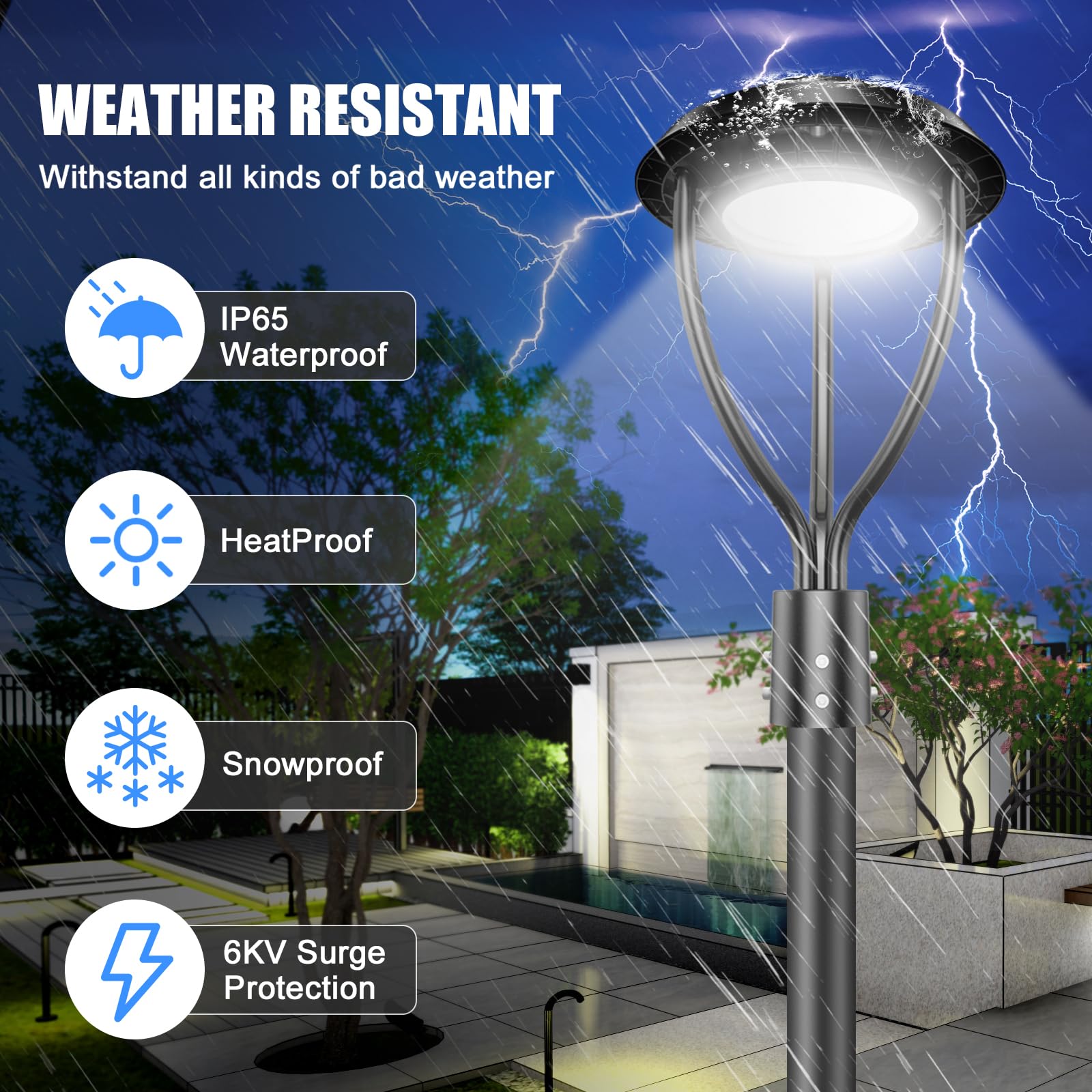 60W Led Post Top Light With Photocell, 60W 48W 36W Adjustable, 8400Lm Adjustable Cct 3000/4000/5000K Outdoor Pole Lights, Ip65 Waterproof Commercial Led Post Light Fixture Area Light Etl Dlc Listed