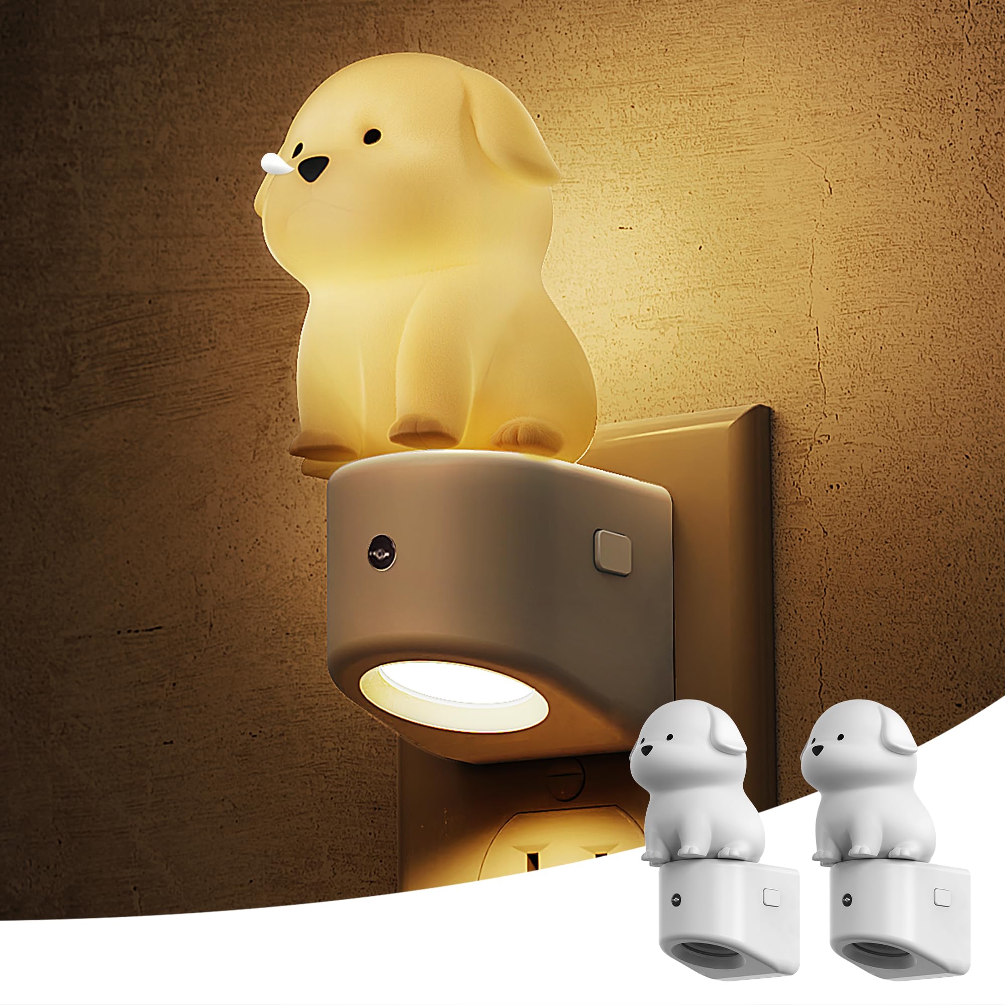 L LOHAS LED Night Light for Kids, 3D Dog Night Light Plug in, Dusk to Dawn Nursery Night Lights, RGB+Soft White 3000K, 3 Lightin