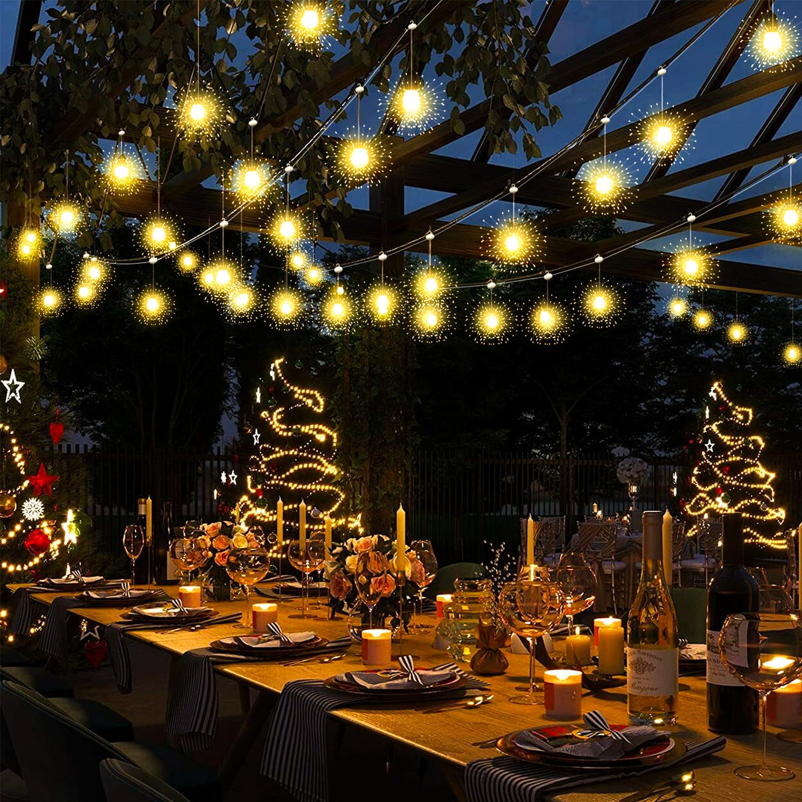Firework Lights Outdoor 120 Led String Lights With Remote, 8 Modes, Timer Usb Rechargeable Battery Powered Smart Night Light For