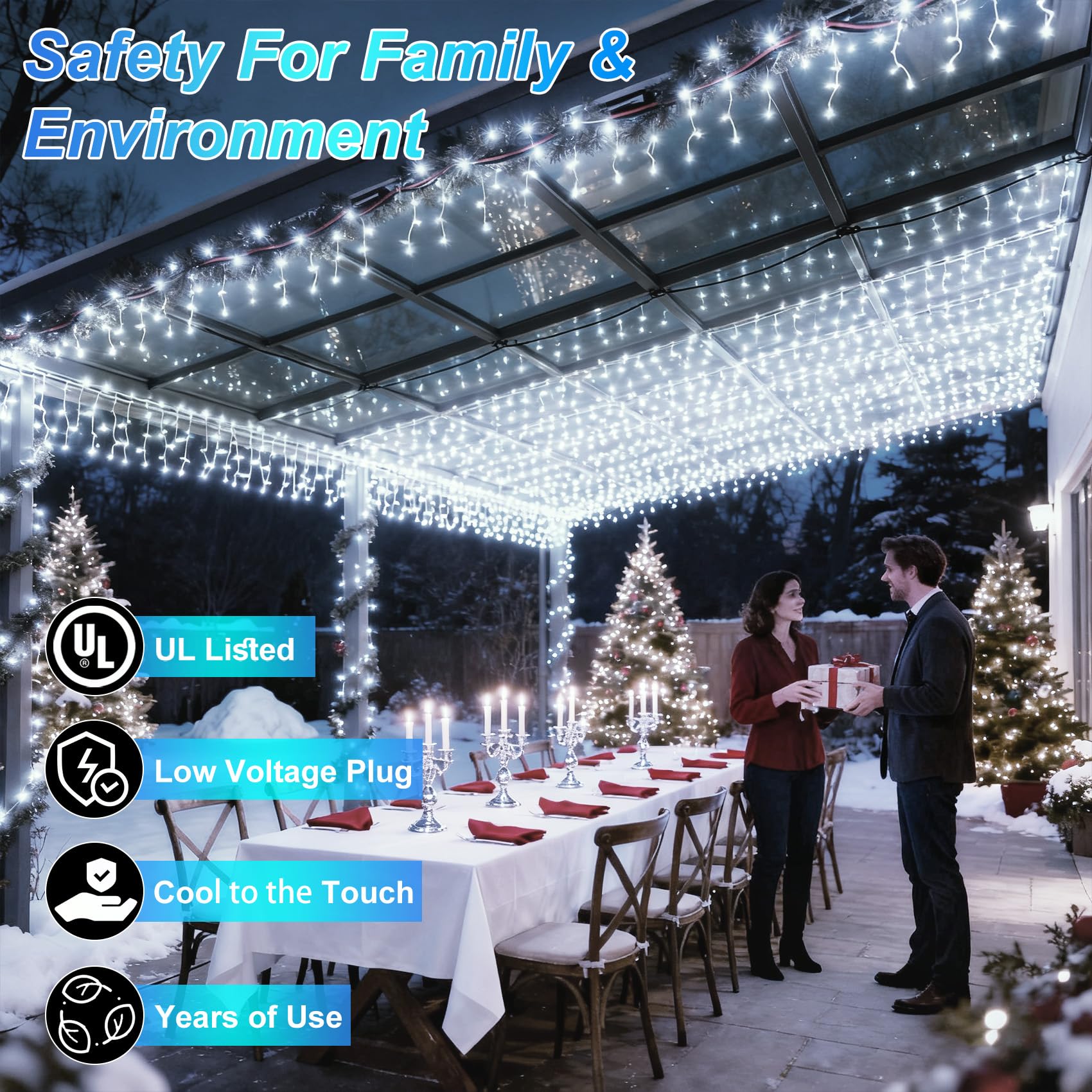 340 Led 90Ft Christmas String Lights Outdoor  12 Pro Modes And Timer Memory & Brightness  Plug In Outdoor Waterproof Clear Wire Twinkle Light For For Xmas Yard Tree Wedding Party Decor (Cool White)