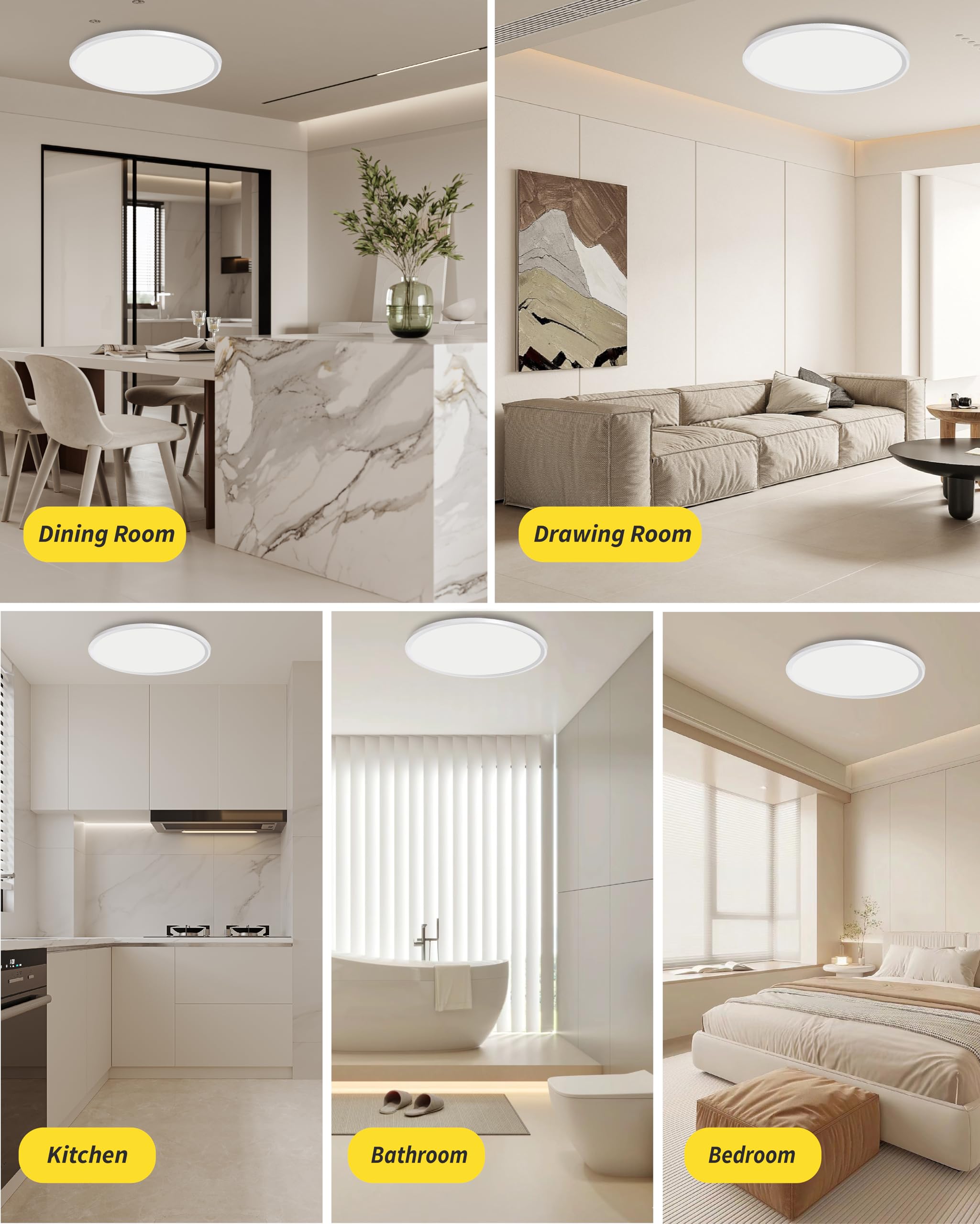 Bright Future Lighting 2Pack LED Ceiling Light Panel, Dimmable, 32W, 3840LM, 2700K-6000K, 16 Inch, White, Model B