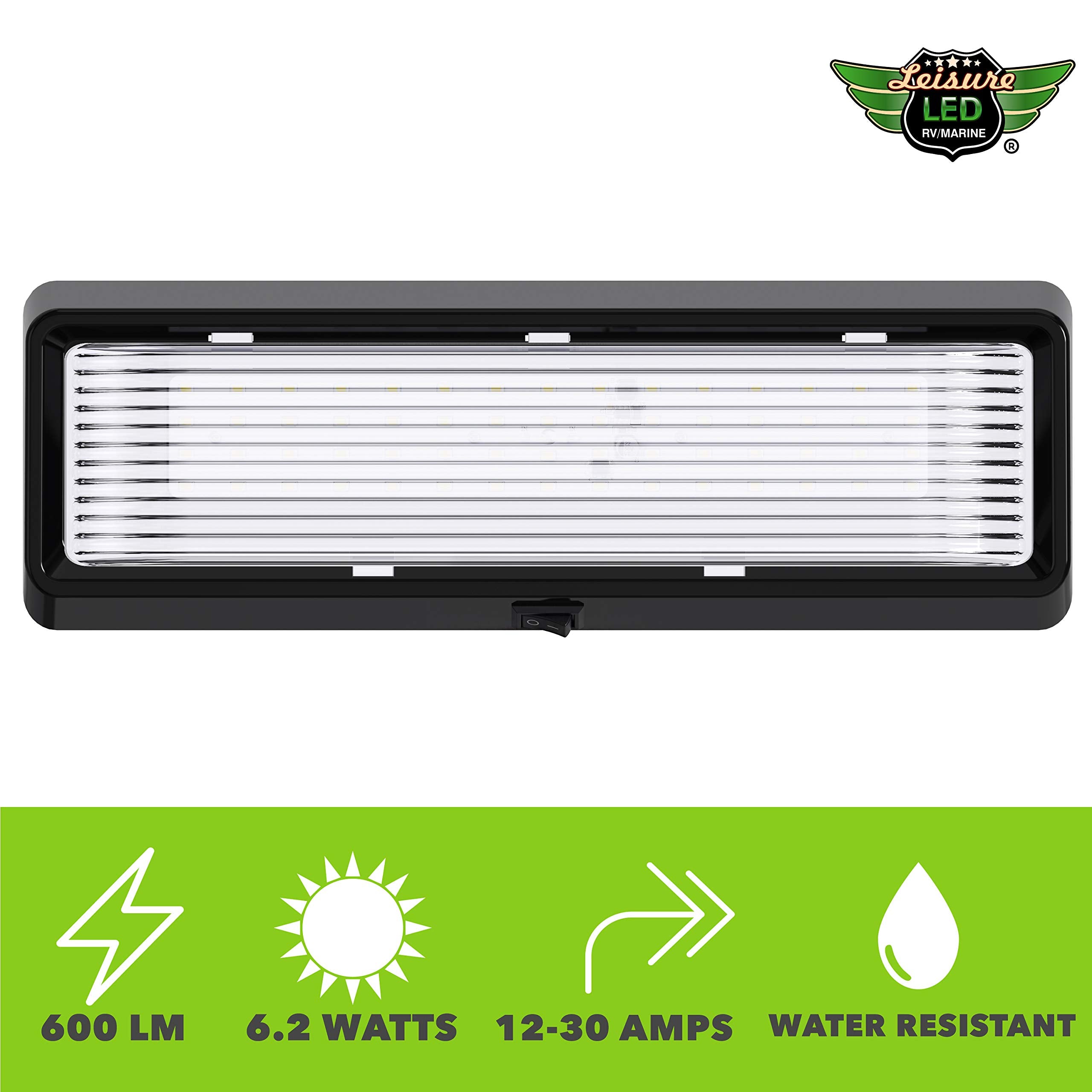 Leisure Led Rv Exterior Porch Utility Light With Switch Xl 12V 650 Lumen Lighting Fixture. Replacement Lighting For Rvs, Trailers, Campers, 5Th Wheels Black Base Clear Lens (Black, 2-Pack)