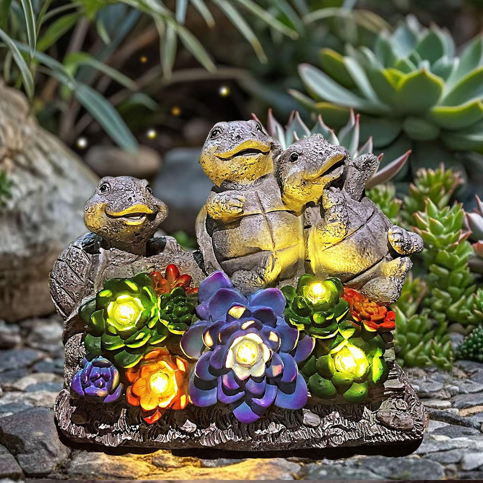Foreby Garden Turtle Outdoor Statue Solar Turtles Yard Statues,Turtle Decor With Led Decorative Lighted Succulents, Large Turtle Figurine For Patio Lawn Decoration,Ideal Gift For Women