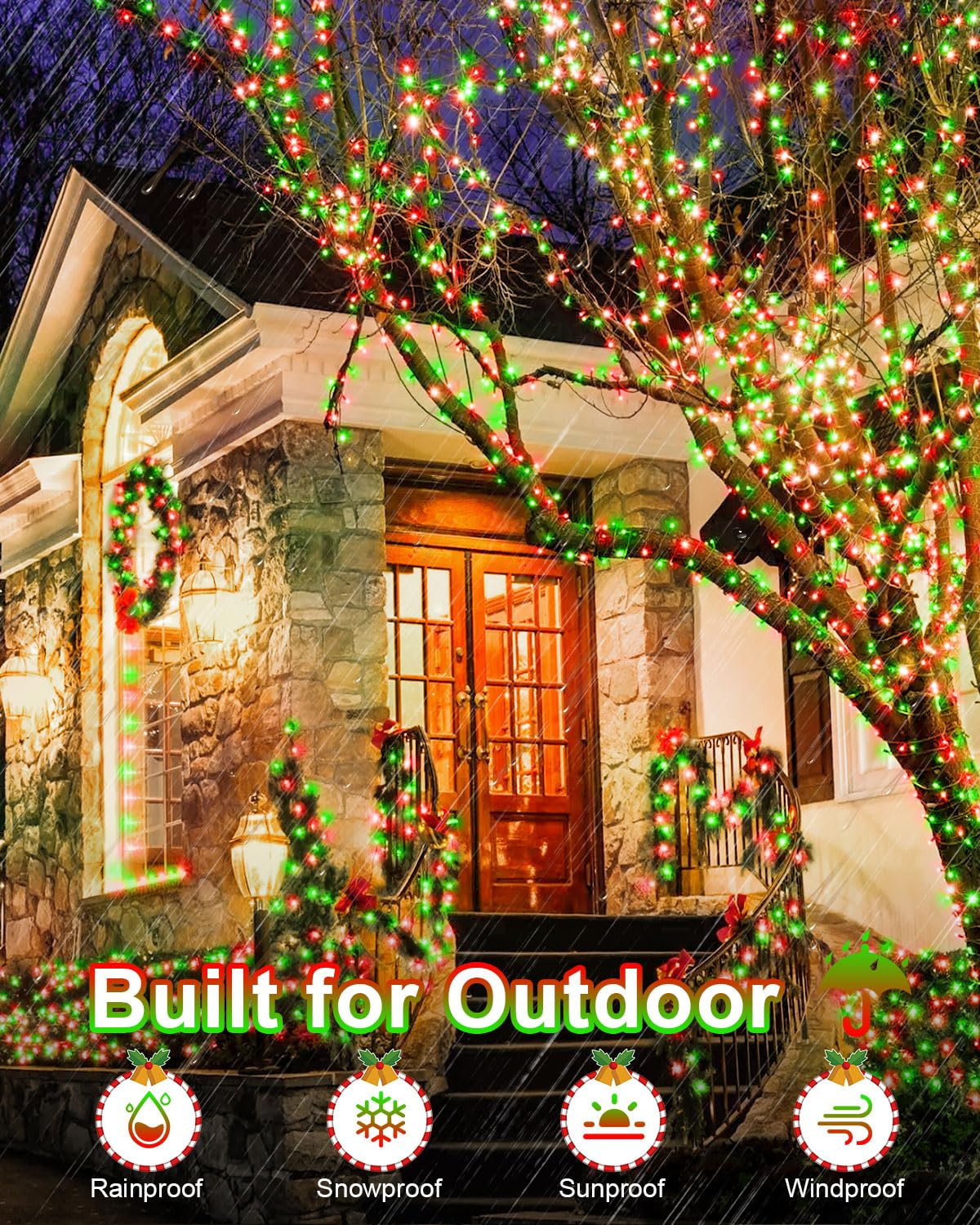 JIXXULVU Christmas Lights Outdoor 552FT 1400LED Waterproof Red and Green, 8 Modes, Timer, Fairy Lights for Tree Wedding Party
