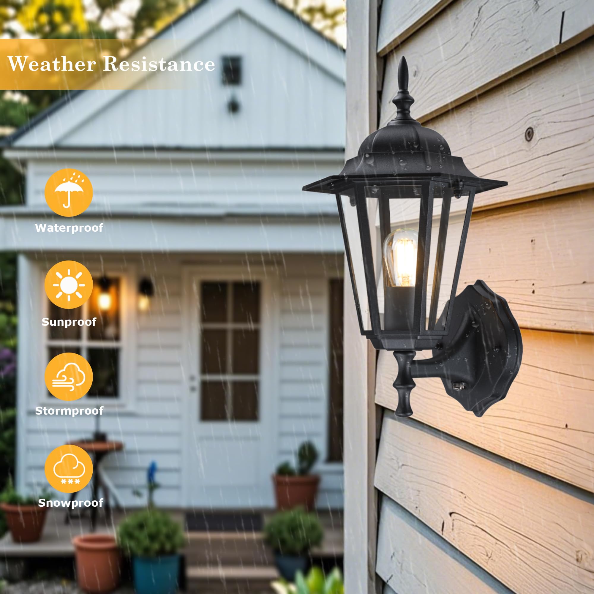 GRUENLICH Dusk to Dawn Outdoor Wall Sconce, Black Aluminum, 14" Size, Clear Glass, Model GR-WL003D2D-BK-1PK