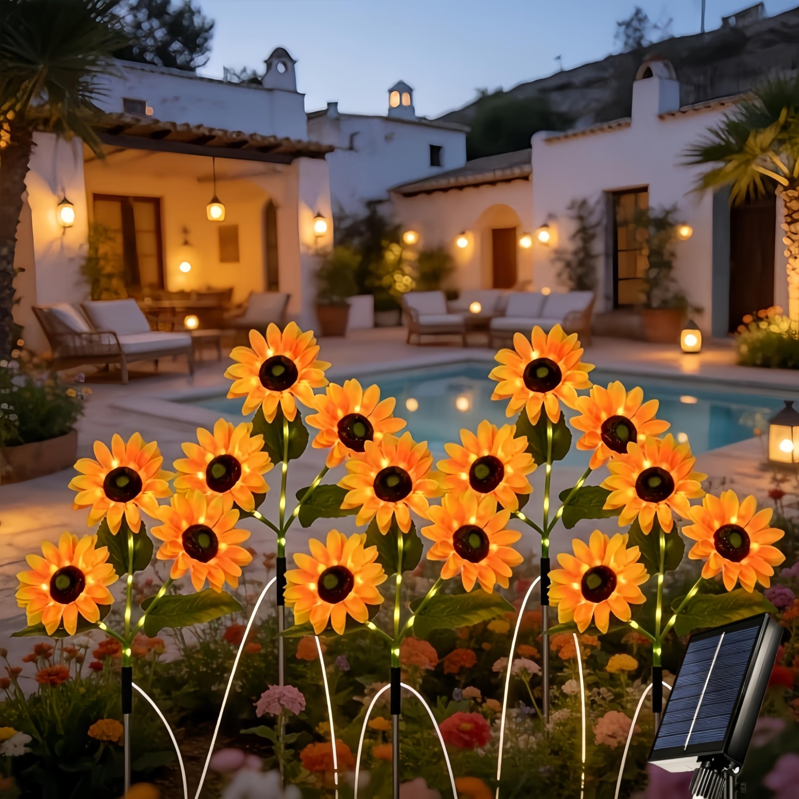 UMEUC 5 Pack Solar Sunflower Lights Outdoor, 28 Tall 15 Sunflowers 175 LED, 8 Modes IP65 Waterproof Solar Garden Lights, Single 
