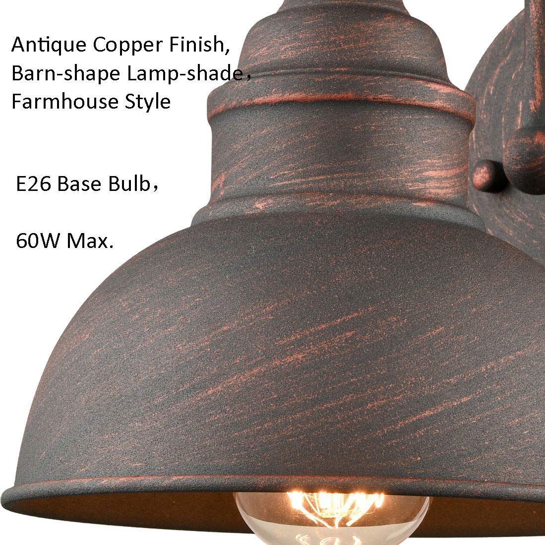 Diryzon Rustic Gooseneck Wall Sconces - 2-Pack Antique Copper Barn Light Fixture For Home