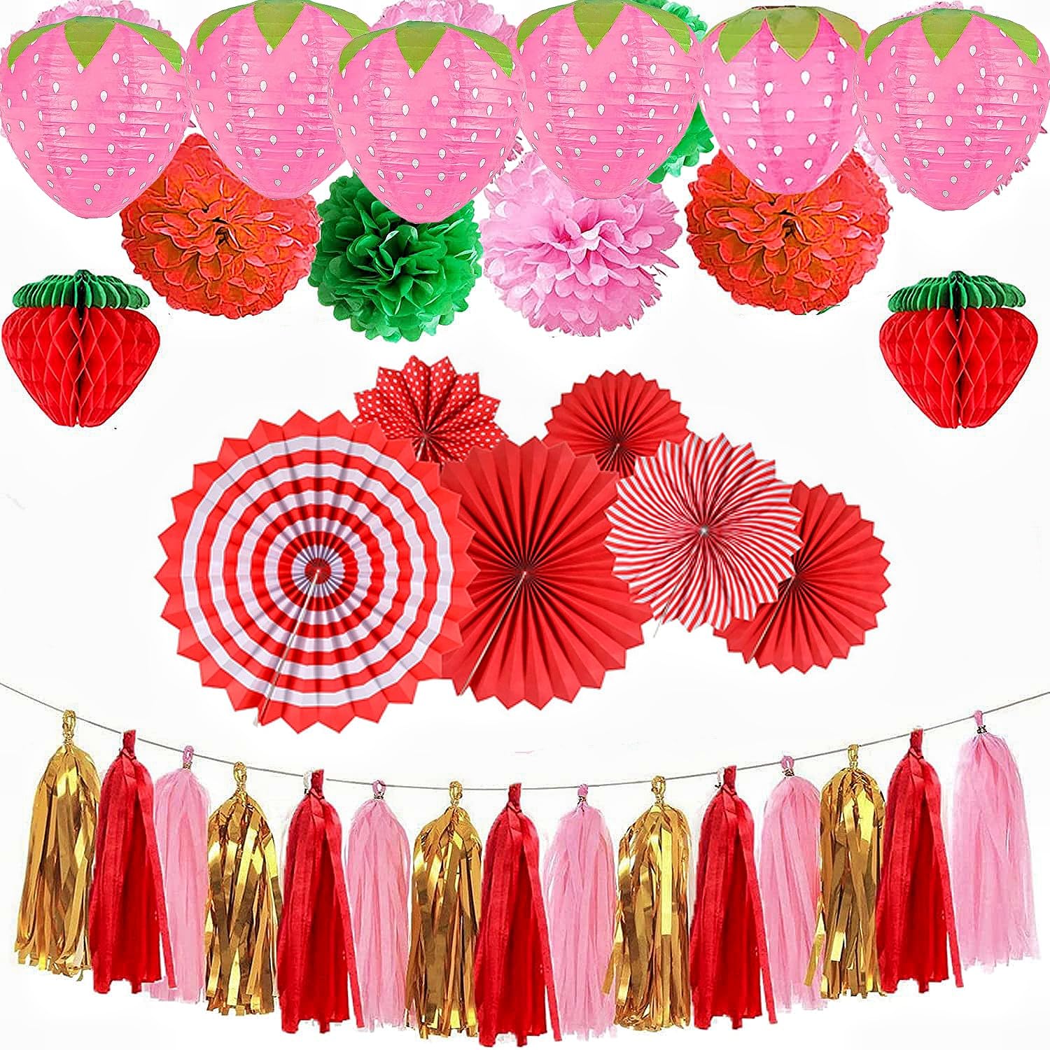 Magnoloran 8PCS Strawberry Paper Lanterns, Red, 8 Inch, Paper, Model MA953-CO-FBA, Hanging Decorations for Parties and Events