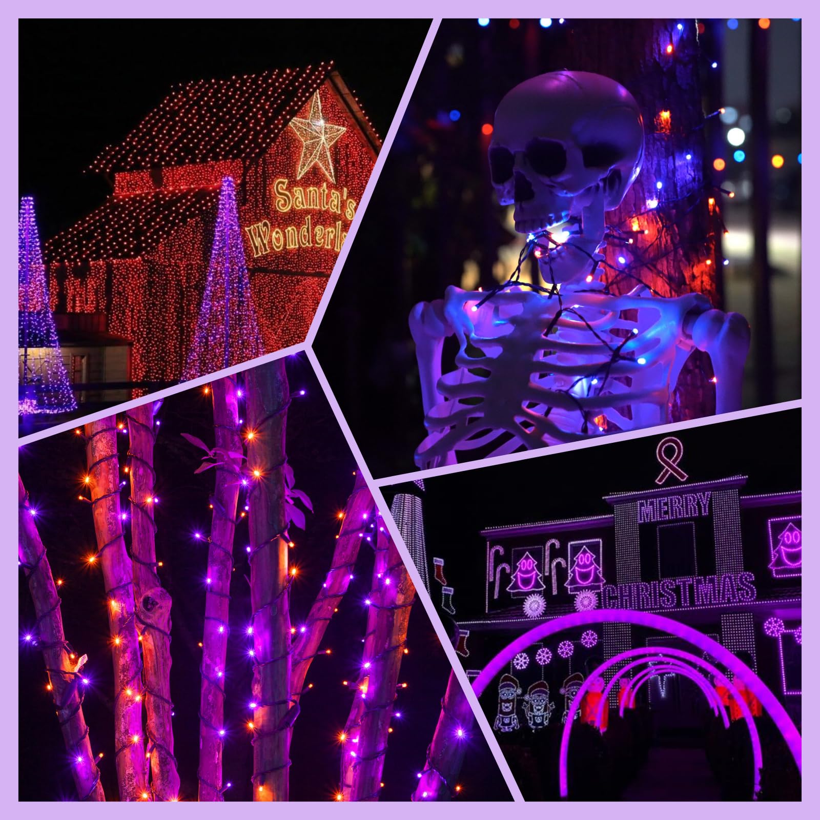 Purple And Orange Halloween Lights 2Pack 164Ft 400 Led Extendable Waterproof 8 Modes, Bright Indoor/Outdoor String Lights, Hallo