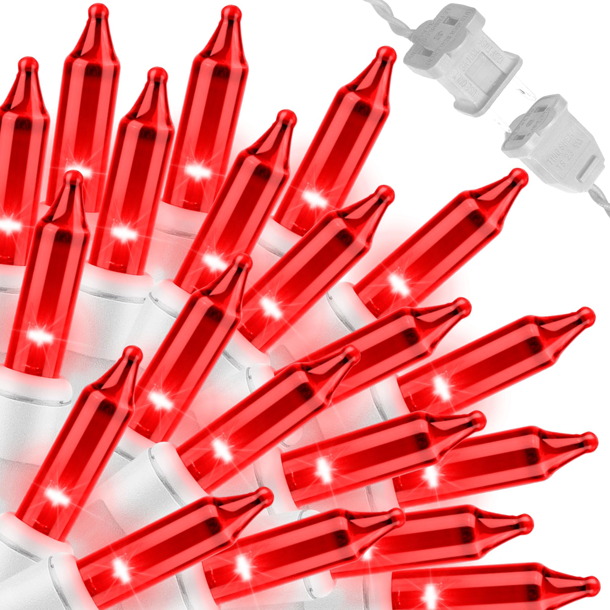 LAMPHOME RED Christmas Lights Set 100 Count 19.6 Feet Incandescent Bulb Mini String Lights for Indoor Christmas Tree Garland Birthday Wedding Party Festival Decoration  White Wire