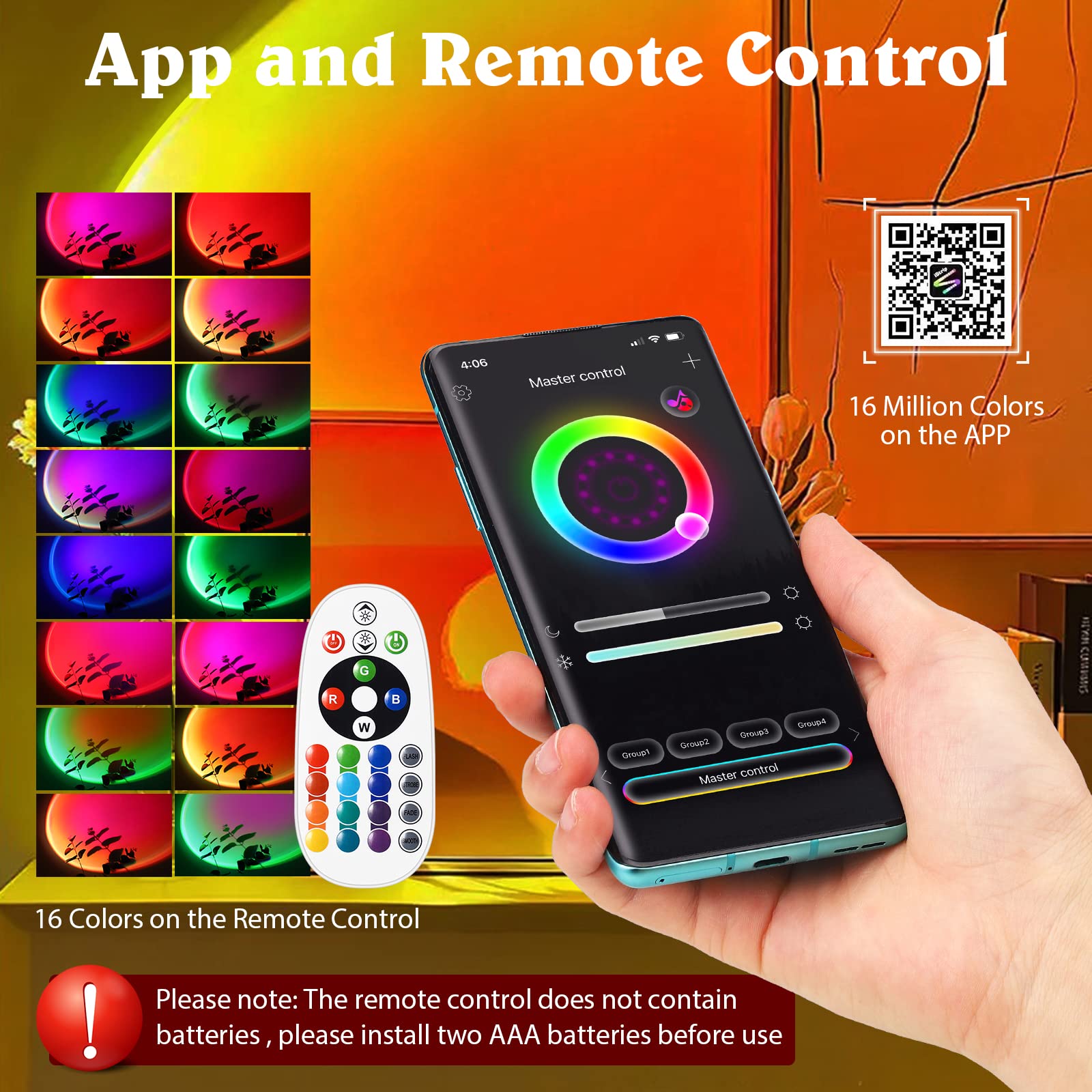 Hugomova Sunset Lamp Projector, Multiple Colors Sunset Lamp With App & Remote Control,360 Degree Rotation Led Sunset Projection