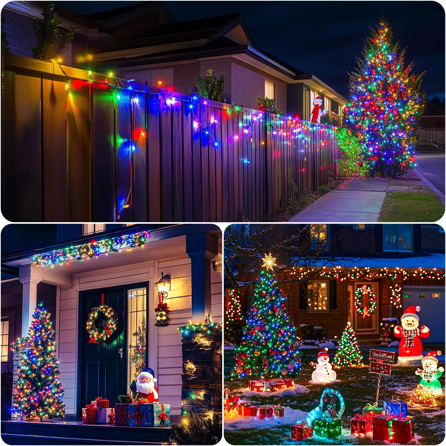 Potive 2 Pack Solar Powered Christmas Lights, 75.5Ft 200 Led Multicolor Christmas Tree Lights, 8 Modes Solar String Lights Outdo