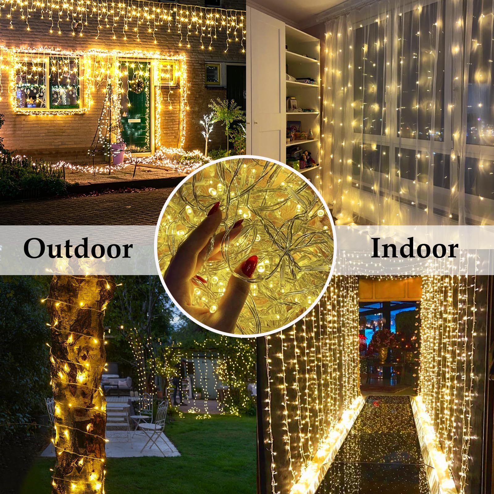66Ft 200Led Christmas String Lights Outdoor/Indoor, Extendable Twinkle Fairy Lights Waterproof Clear Wire With 8 Modes&Timer Function For Garden Bedroom Patio Christmas Tree Decorations (Warm White)